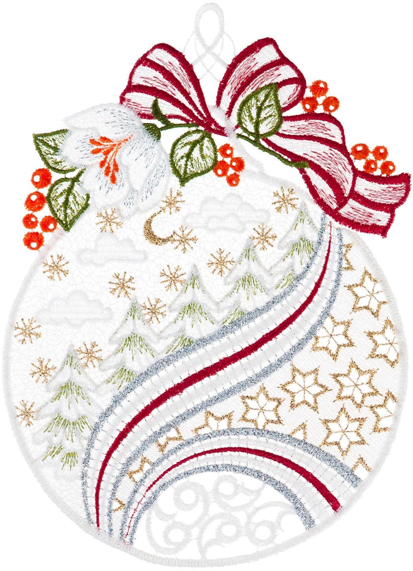 Image of W. Reuter & Sohn - Plauener Spitze Fensterbild "Weihnachtskugel" Made in Germany