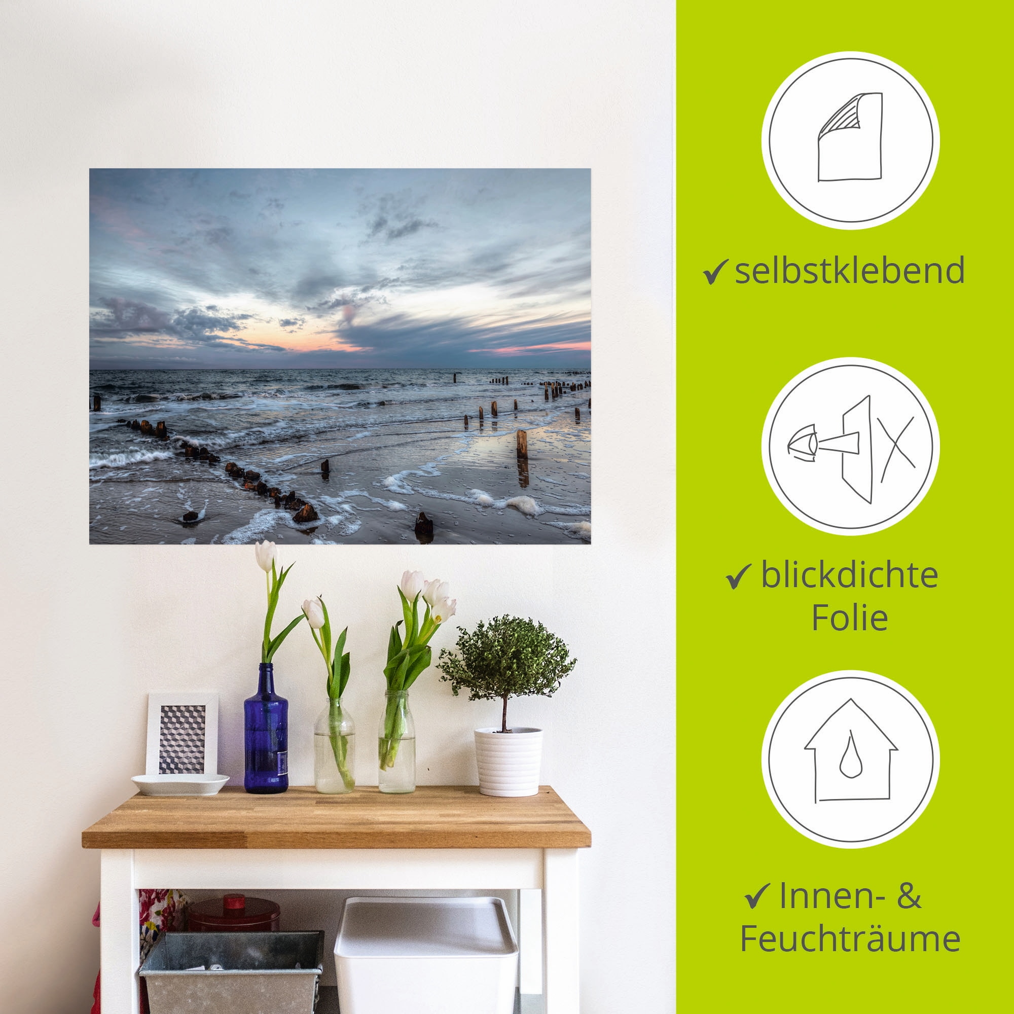 Artland Wandbild »Winter Sonnenuntergang am Meer«, Gewässer, (1 St.), als Leinwandbild, Poster, Wandaufkleber in verschied. Grössen