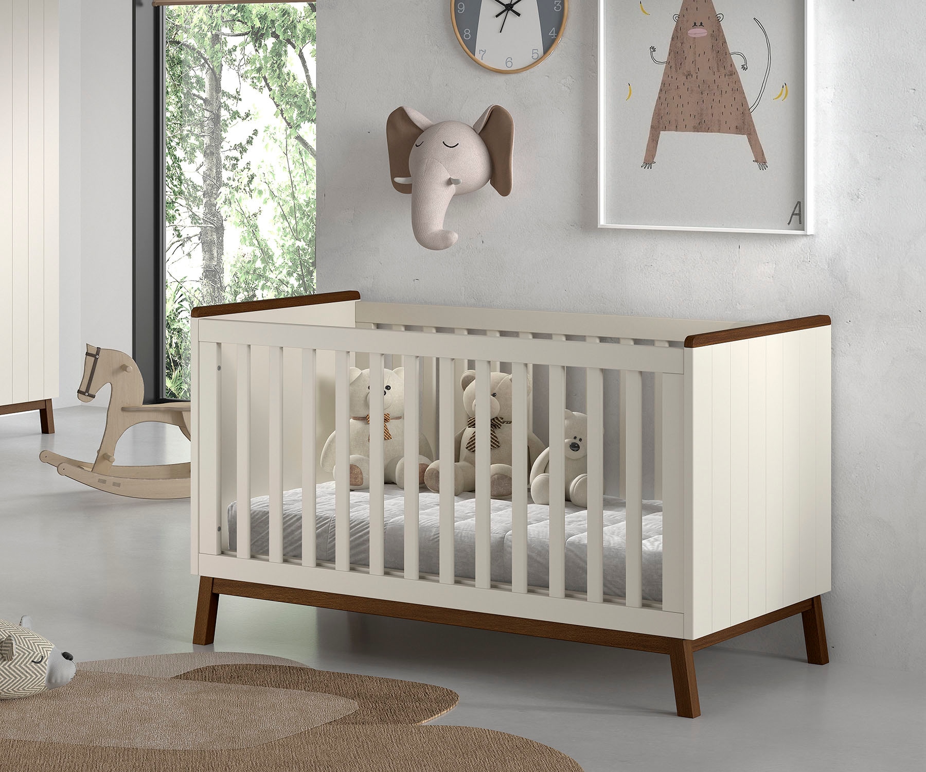 Vipack Lit bébé »Sezane 70x140 cm, in warmen Grau lackiert, Absatz nussbaumfarbig« avec sommier à latte réglable en 3 positions, convertible plus tard en lit junior