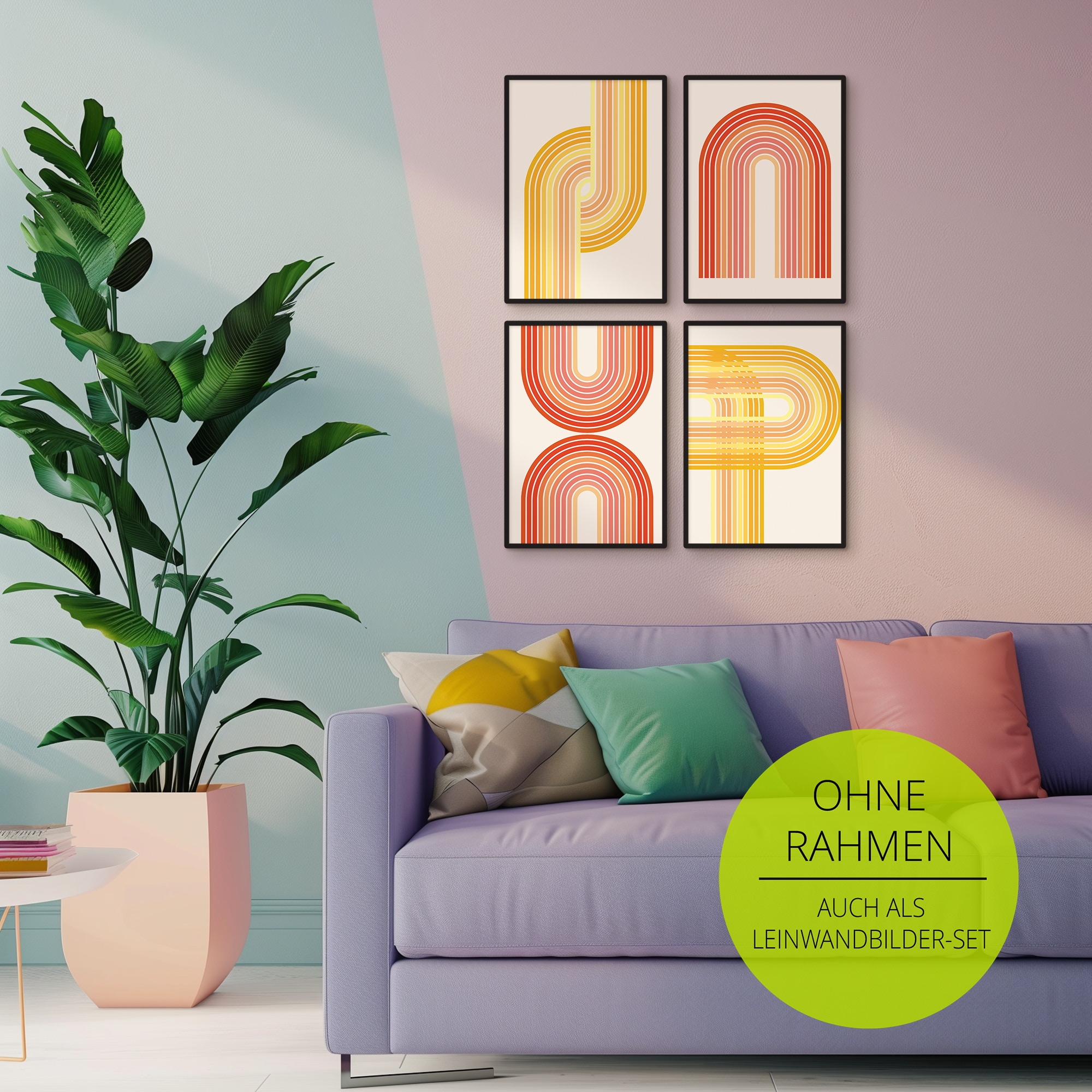 GOODproduct Wandbild »Retro I bis IV« Abstrakt 4 Stk. tlg. als Poster oder Leinwandbilder Set
