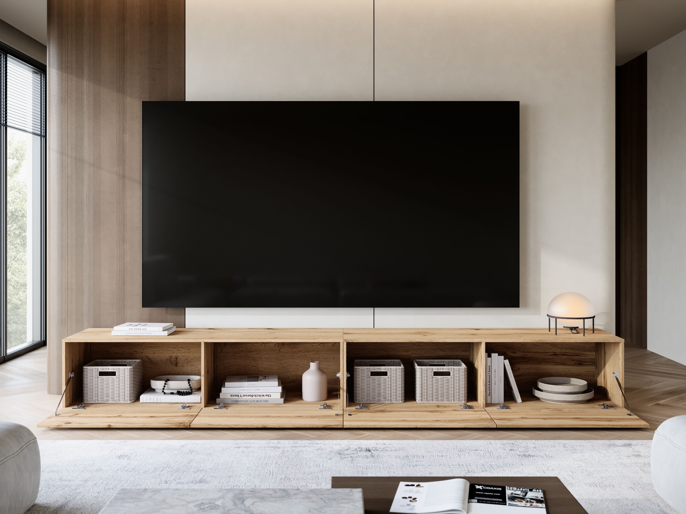 GOODproduct Table basse »Denver Erlebe die Weltmeisterschaft im XXL-Format« Elegantes TV-Möbel 300 cm, speziell für bis zu 98-Zoll Fernseher