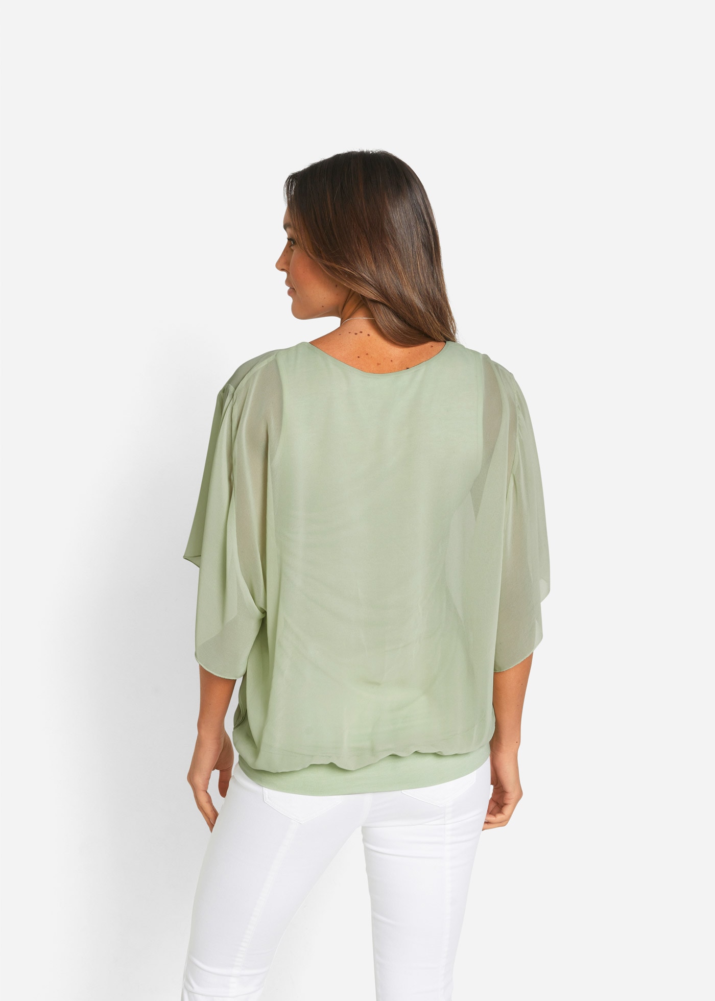 bonprix Chiffonbluse »Chiffonbluse mit Untertop« Oversize-Passform, für festliche Anlässe, mit elastischem Bund