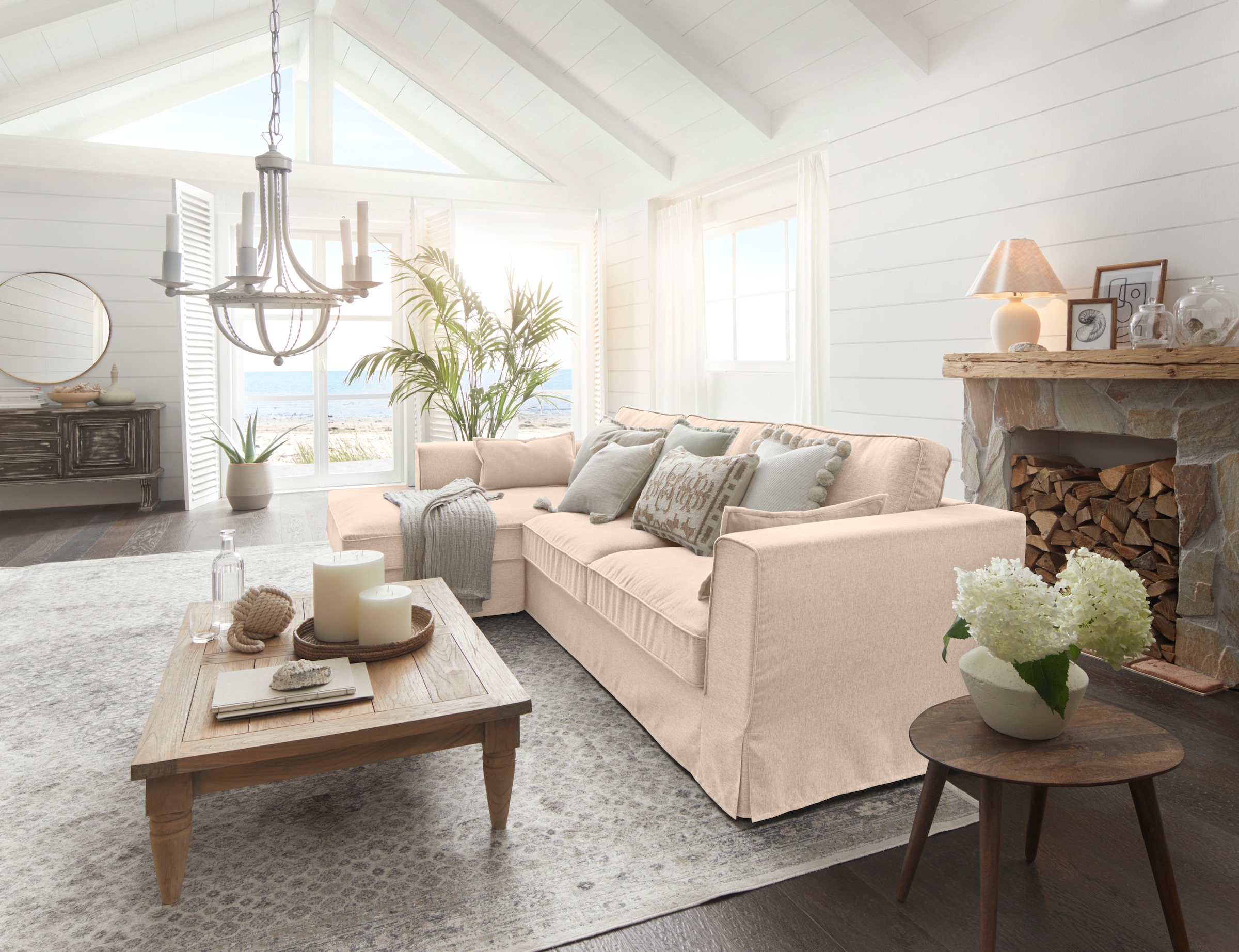 Timbers Canapé d'angle »Vintage L-Form« 3-Sitzer Polsterecke im Landhausstil, mit abnehmbarer Husse