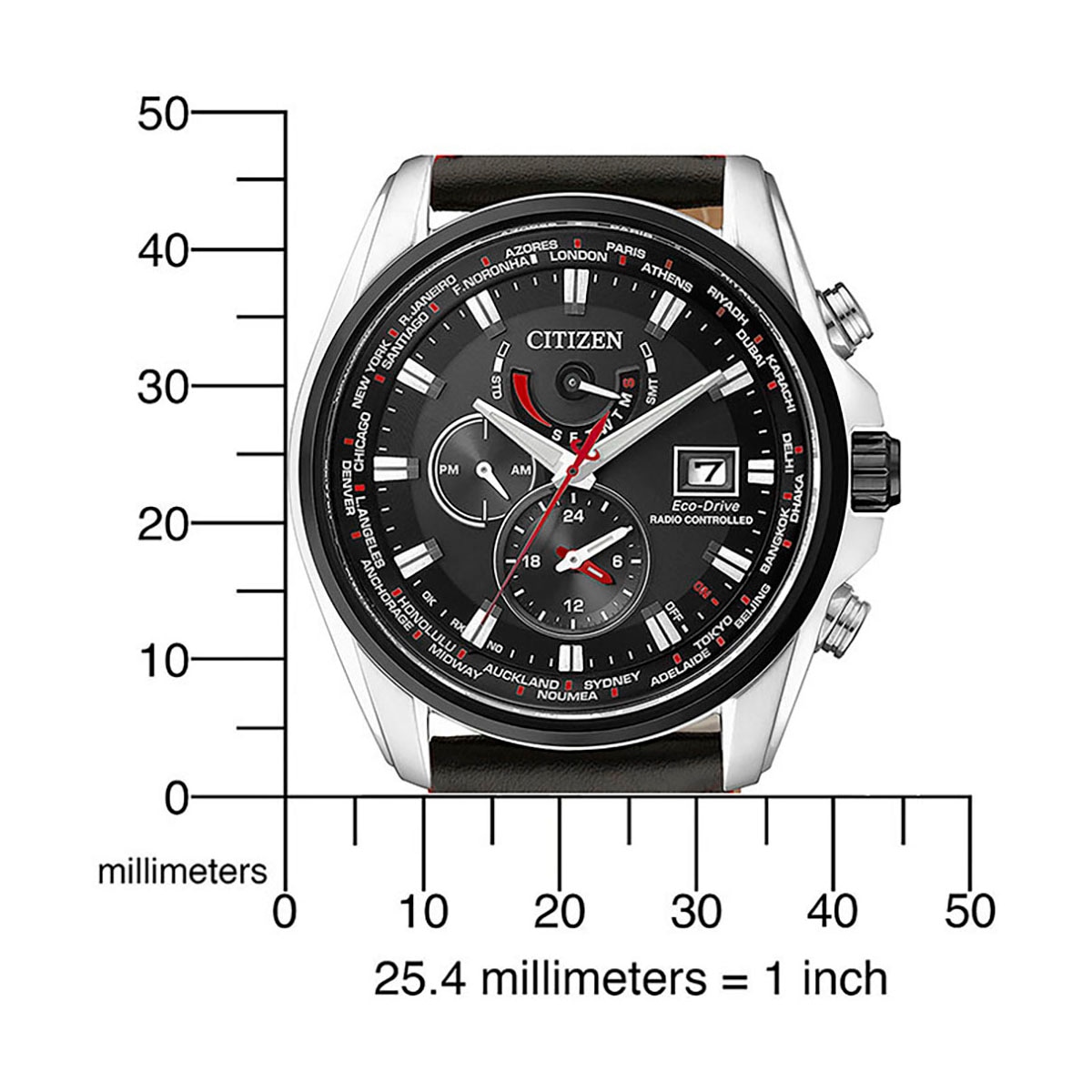 Citizen Funk-Multifunktionsuhr Armbanduhr, Herrenuhr, Solar, Saphirglas, Lederarmband