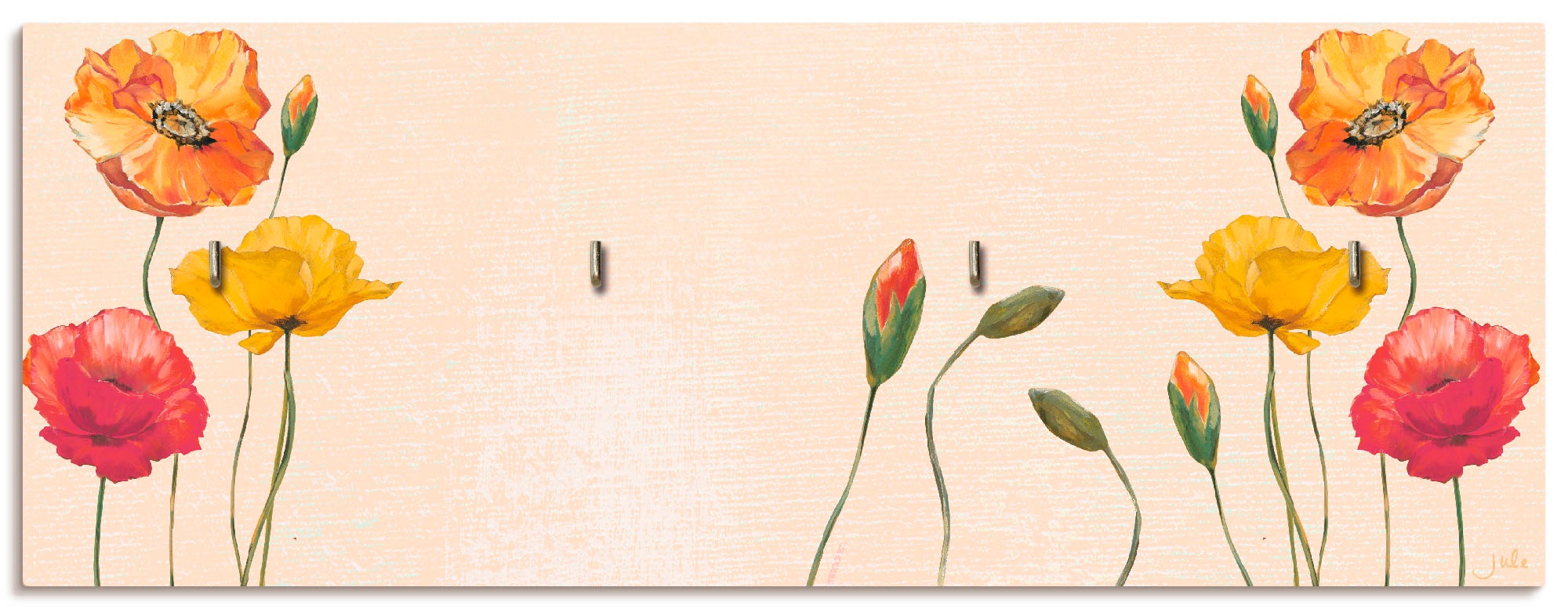 Image of Artland Hakenleiste »Bunte Mohnblumen«, aus Holz mit 4 Schlüsselhaken – Schlüsselboard, Schlüsselbretter, Schlüsselhalter, Schlüsselaufhänger für den Flur – Stil: Modern bei Ackermann Versand Schweiz