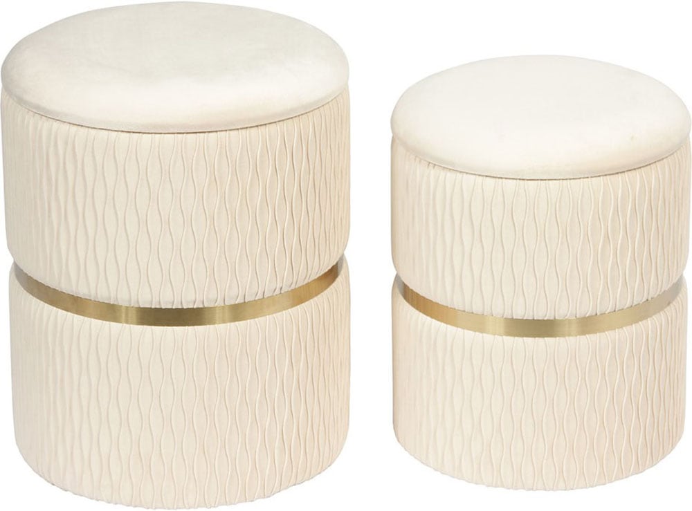 Kayoom Polsterhocker »Hocker Zora 425 2er-Set, Praktischer und versteckter Stauraum«, (Set, 2 St.), 2er-Set mit Stauraum, ineinander stapelbar, goldfarbenener Ring