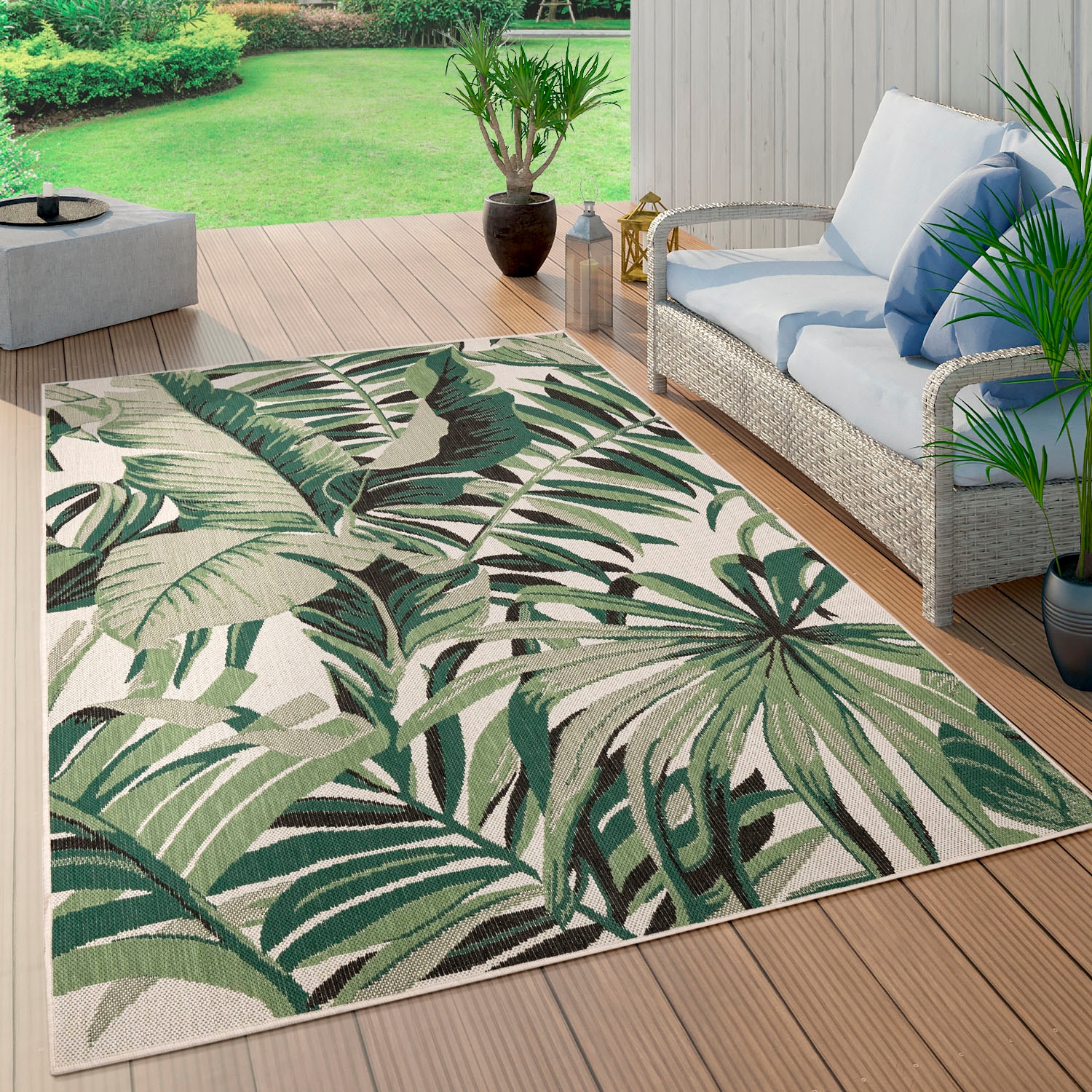 Paco Home Flachgewebe, kaufen geeignet 551«, In- jetzt Teppich Palmenblätter, Outdoor »Ostende Motiv und rechteckig,