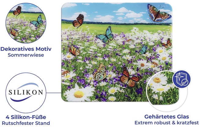 Maximex Schneide- und Abdeckplatte »Modell Sommerwiese«, Spritzschutz, Herdblende, Schneidbrett, für Glaskeramik-Kochfelder