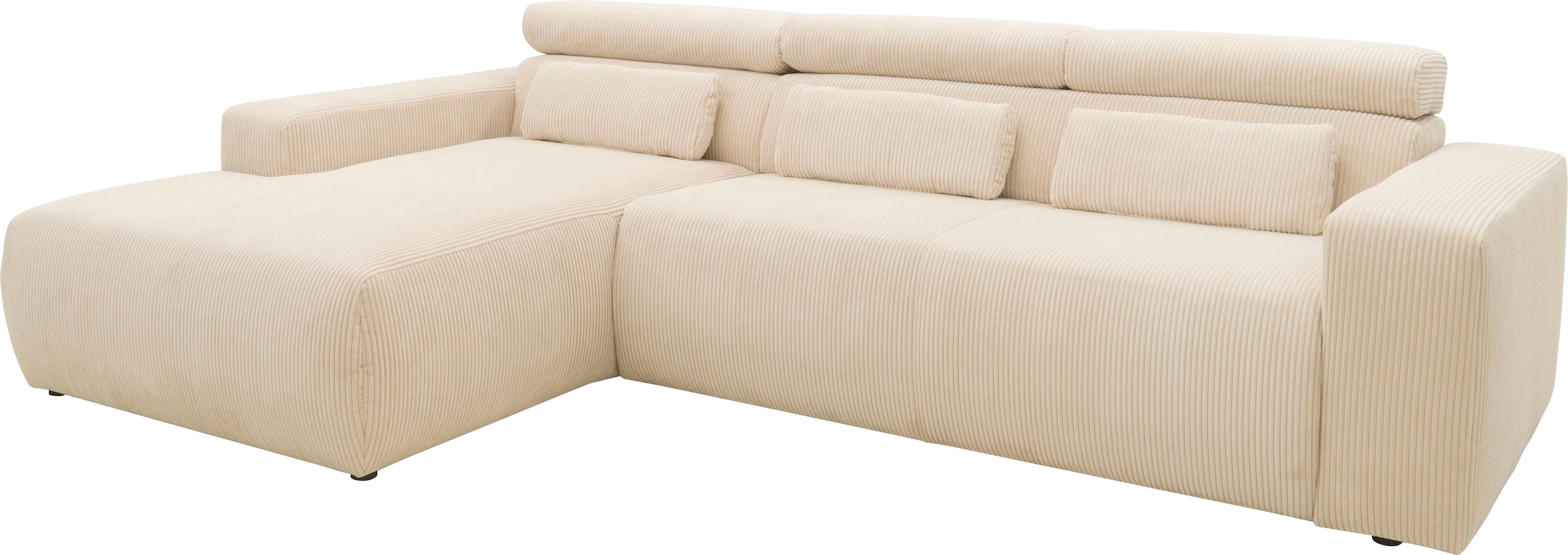 DOMO collection Ecksofa »Brandon B/T: 289/177 cm, belastbar bis 140kg/ Sitz, L-Form«, ohne Sitztiefenverstellung, Cord, creme
