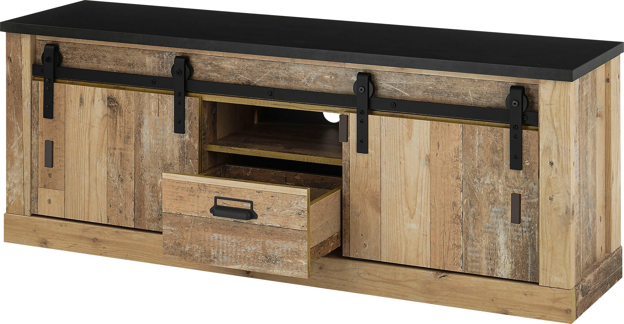Home affaire Lowboard »SHERWOOD«, Holz Dekor, mit Scheunentorbeschlag und Apothekergriff, Breite 162 cm
