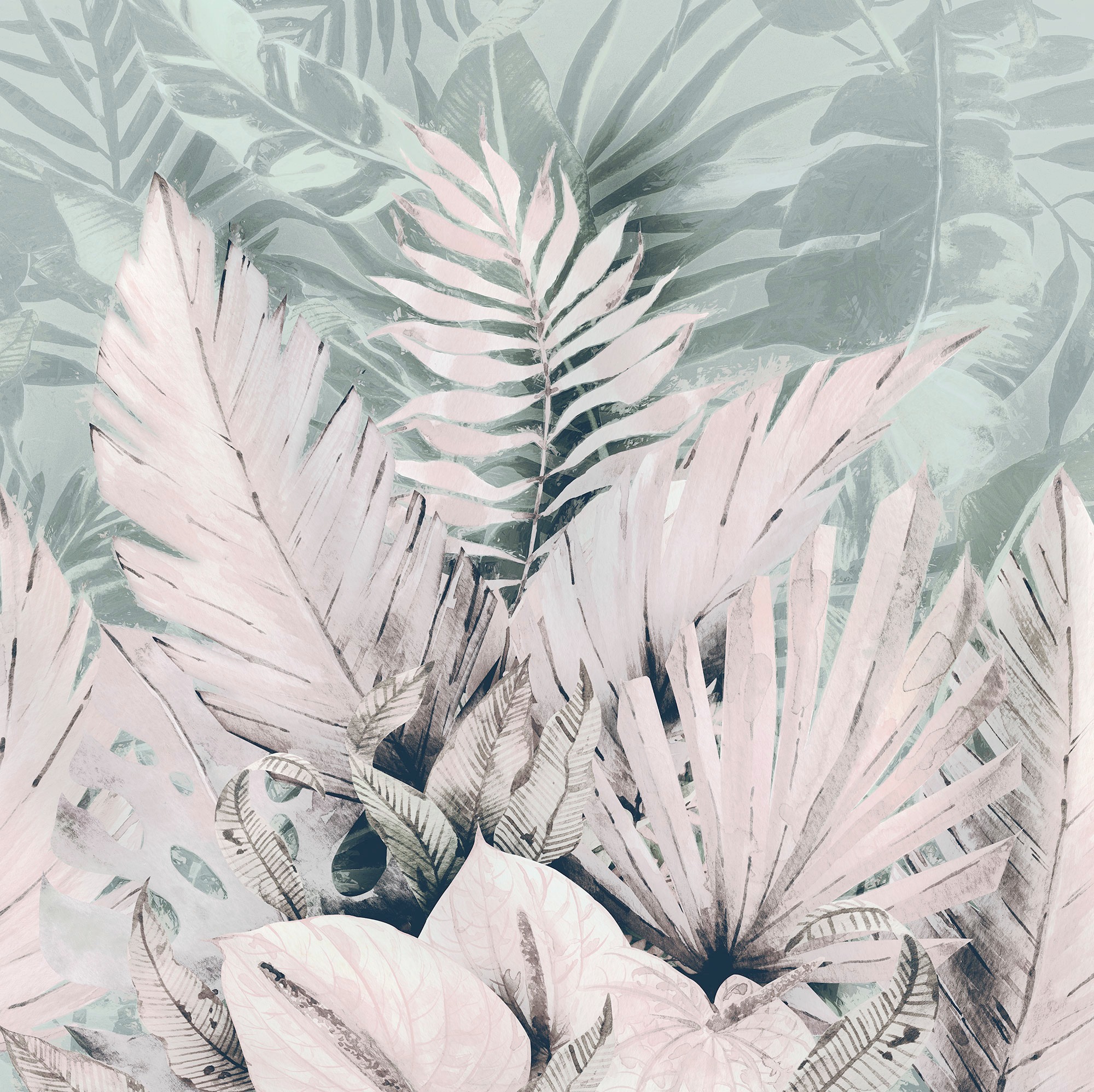 Image of Komar Vliestapete "Digitaldruck Vlies - Palmiers Tropicaux - Grösse 250 x 250 cm" bedruckt glatt Wohnzimmer, Schlafzimmer