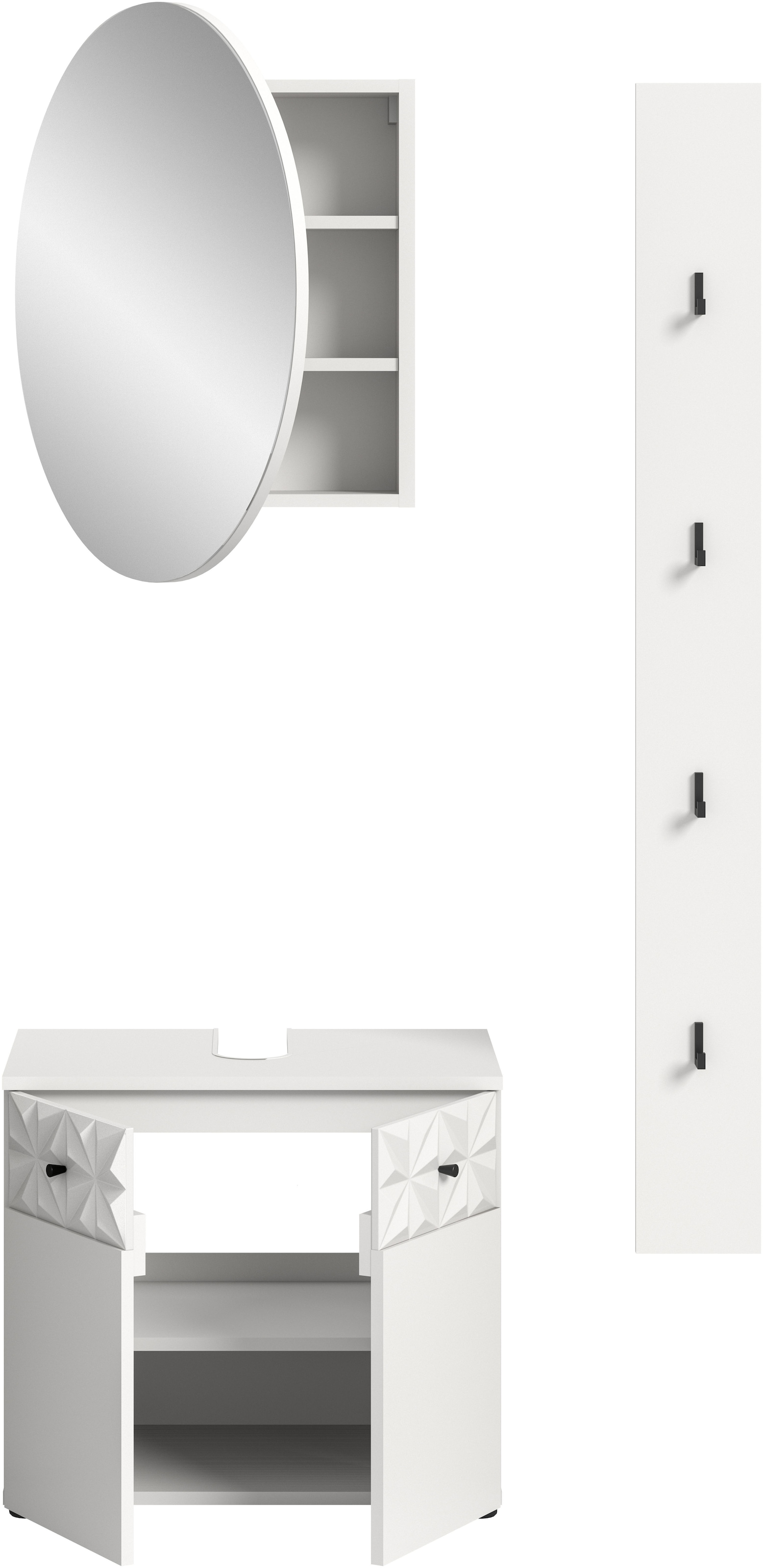 INOSIGN Ensemble de salle de bains »VICENZA, TOPSELLER!, Breite 91cm, 3-teilig, mit Ornamentabsetzung« best. aus: Waschbeckenunterschrank, Spiegelschrank und Hakenleiste, 