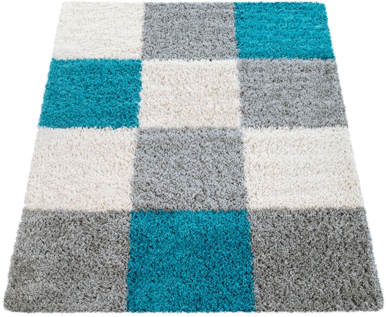 Paco Home Hochflor-Teppich »Mango 316« rechteckig 34 mm Höhe weicher Shaggy, modernes kariertes Design