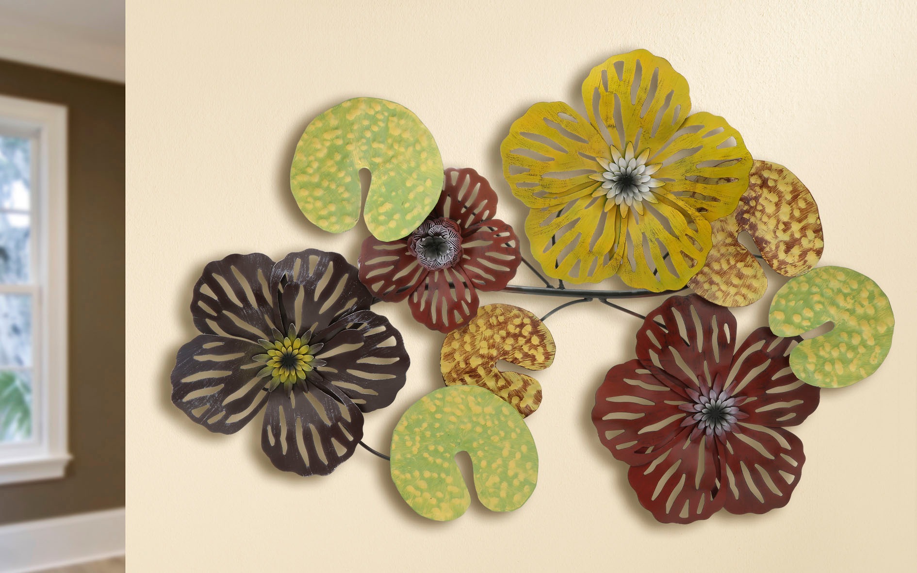 Image of GILDE Wanddekoobjekt »Wandrelief Seerosen Combi«, (1 St.), Wanddeko, aus Metall, dekorativ im Esszimmer & Wohnzimmer bei Ackermann Versand Schweiz