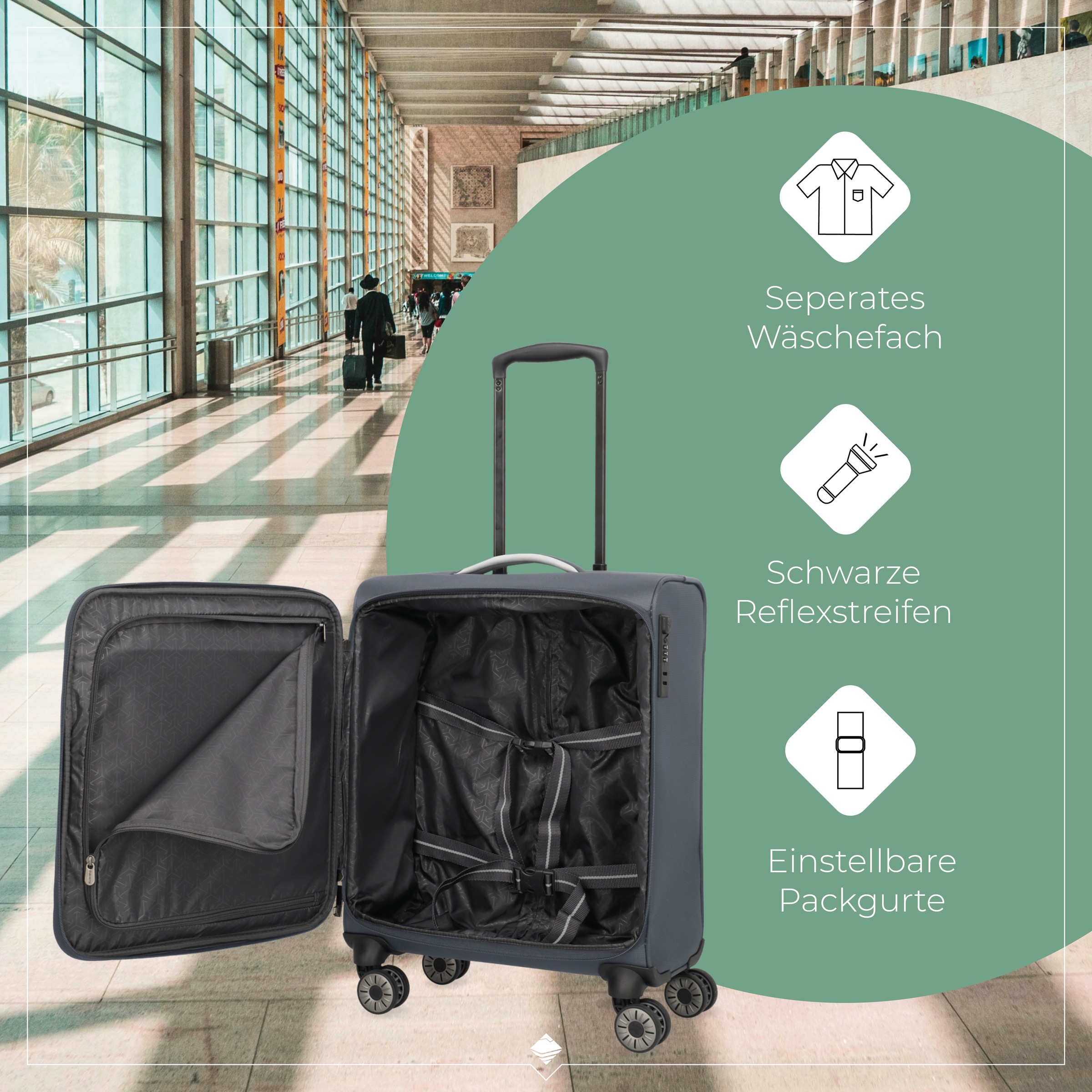 travelite Trolley pour bagages à main »JETPACK Max 4 Cabin Handgepäck Koffer« 41 litre 4 Rollen bagage souple, compatible Ryanair, Condor et de nombreuses compagnies aériennes courantes