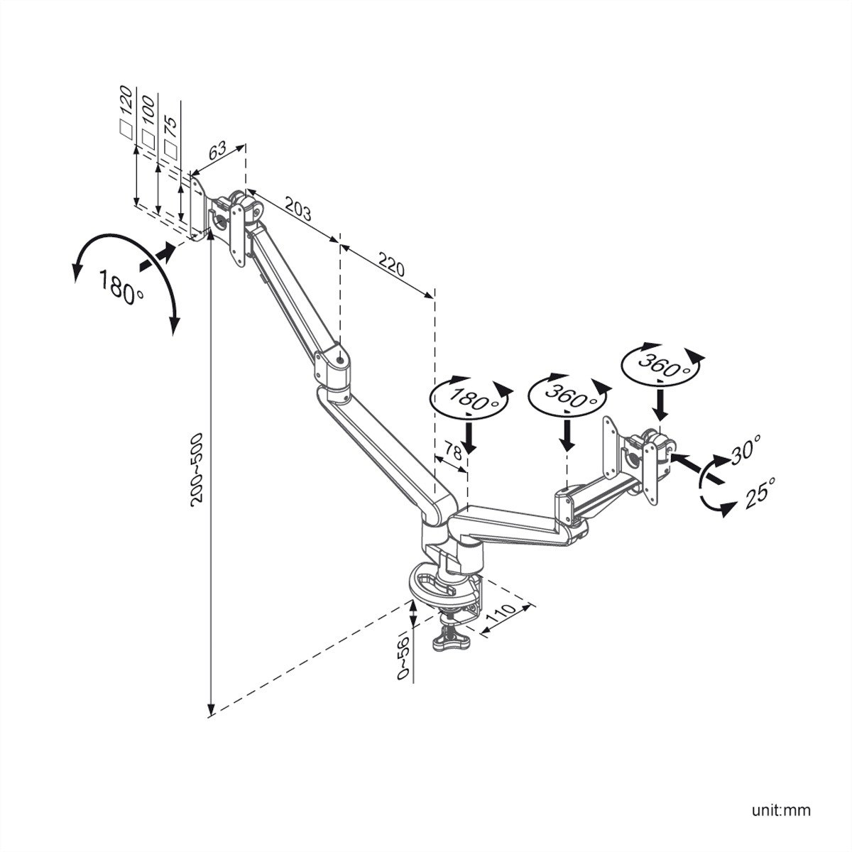 ROLINE Monitorarm, Tischmontage »ROLINE LCD-Doppelarm, Tischmontage, Gasfeder, 5 Gelenke, bis 16 kg«