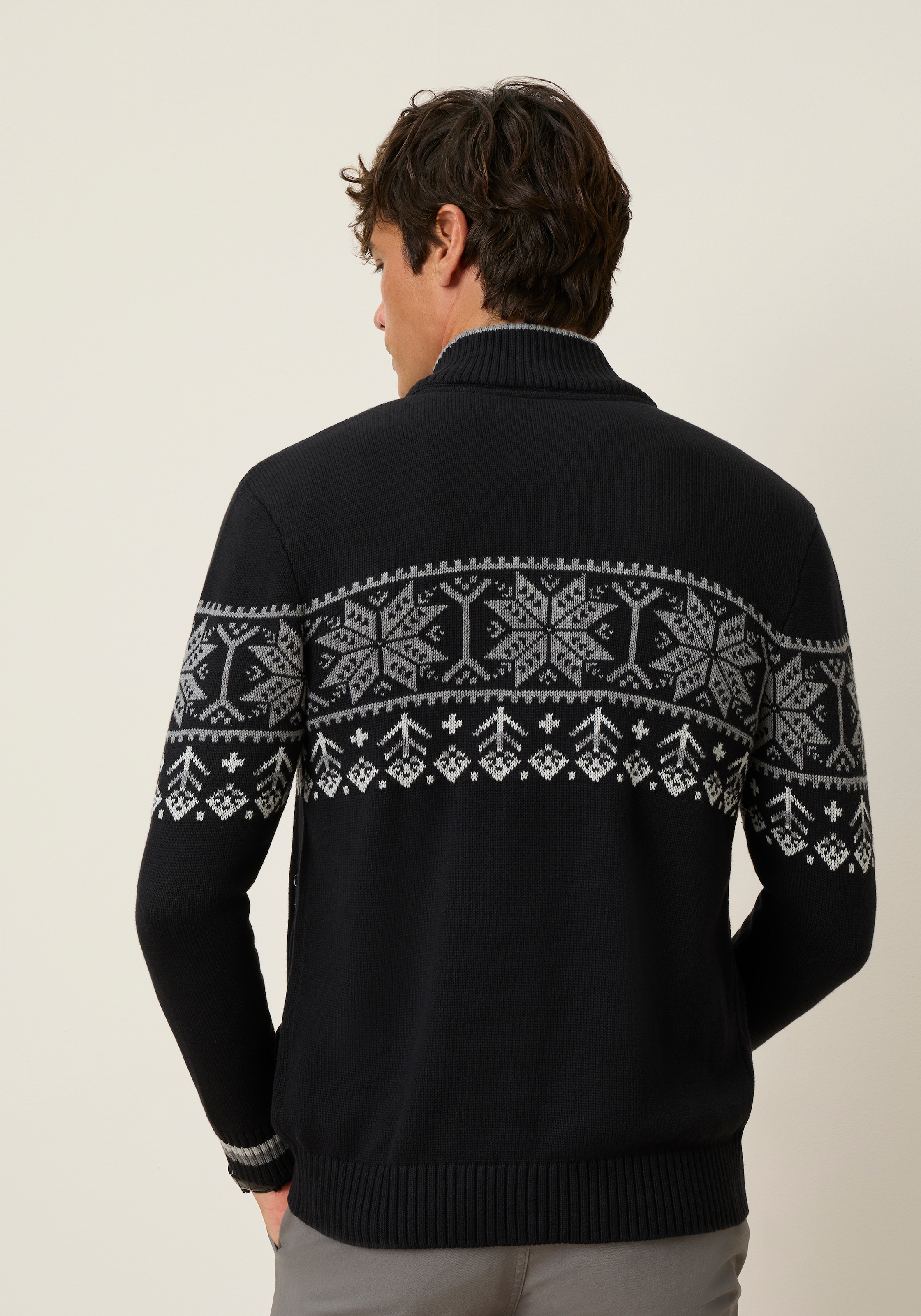 Man's World Jacquardstrickjacke »Neue Kollektion! Highlight Norweger Muster« mit Reissverschluss, mit Rippbündchen an Ärmeln und Saum