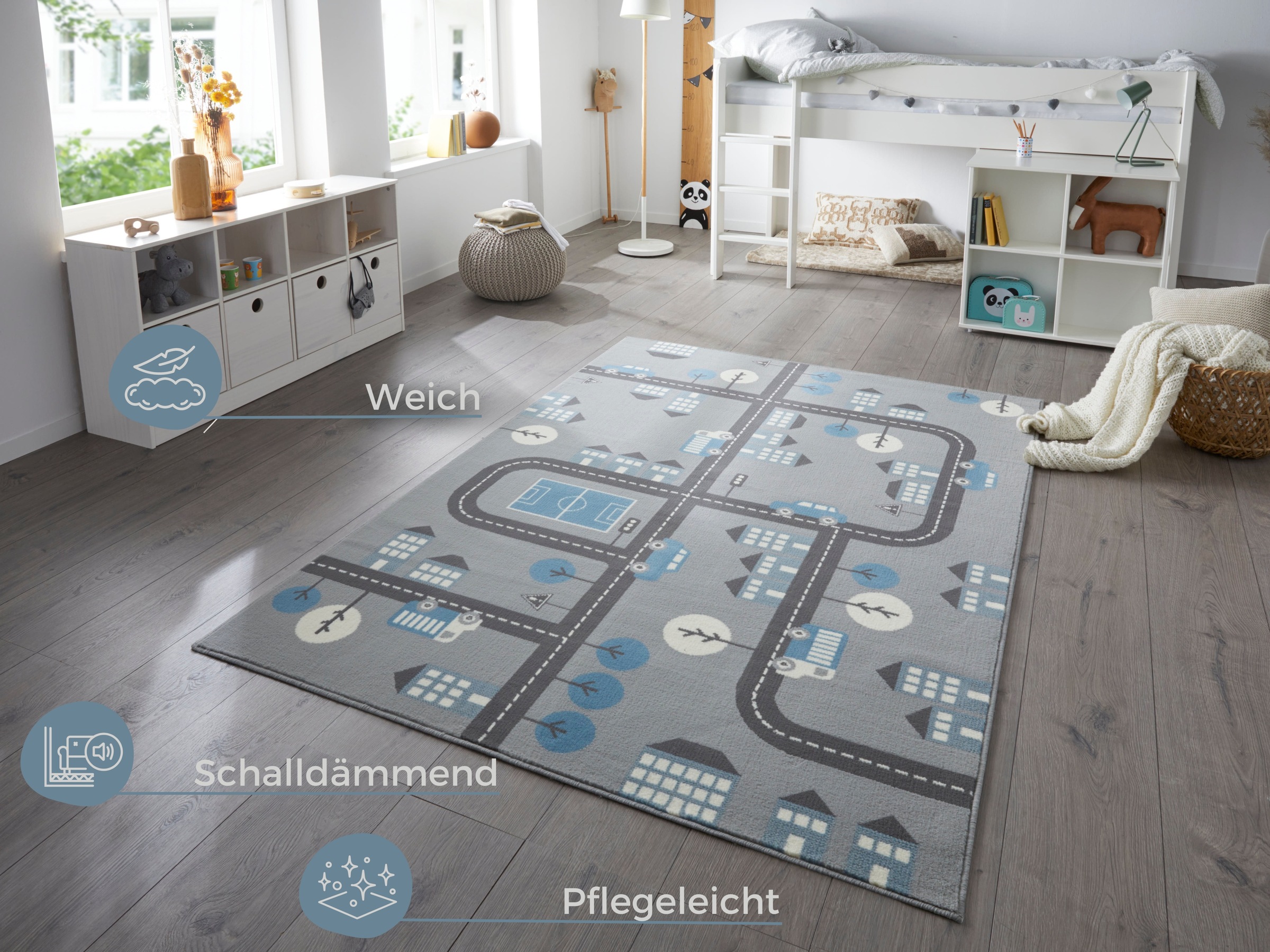 HANSE Home Kinderteppich »Town«, rechteckig, 0,9 mm Höhe, Kurzflor, Kinderteppich, Spielteppich, Strassen Design, Kinderzimmer