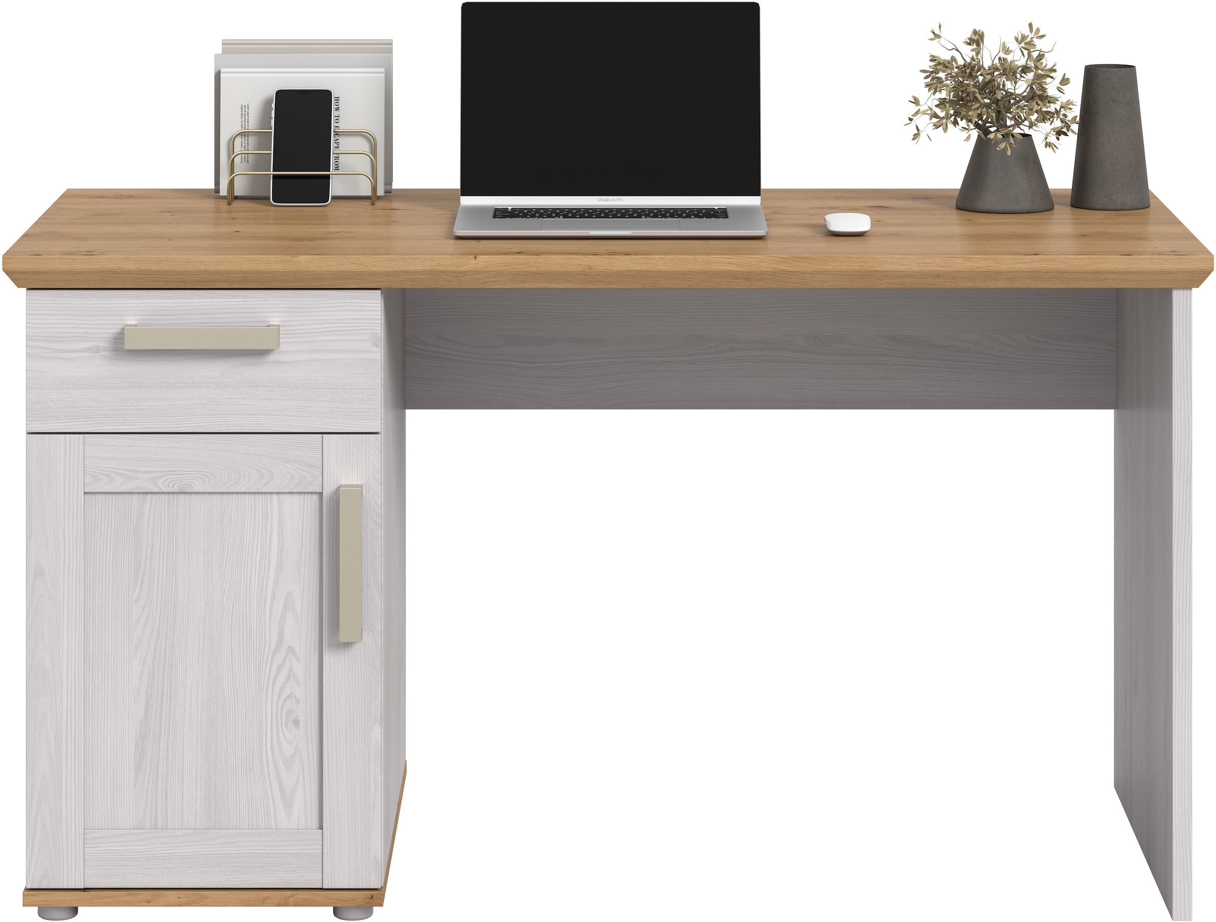 Home affaire Bureau »COSENZA, Breite 134 cm, 1 Tür, 1 Schubkasten, 2 Fächer« Style maison de campagne, combinable avec d'autres articles de la série,  Bureau, table d'ordinateur, table pour ordinateur portable, télétravail