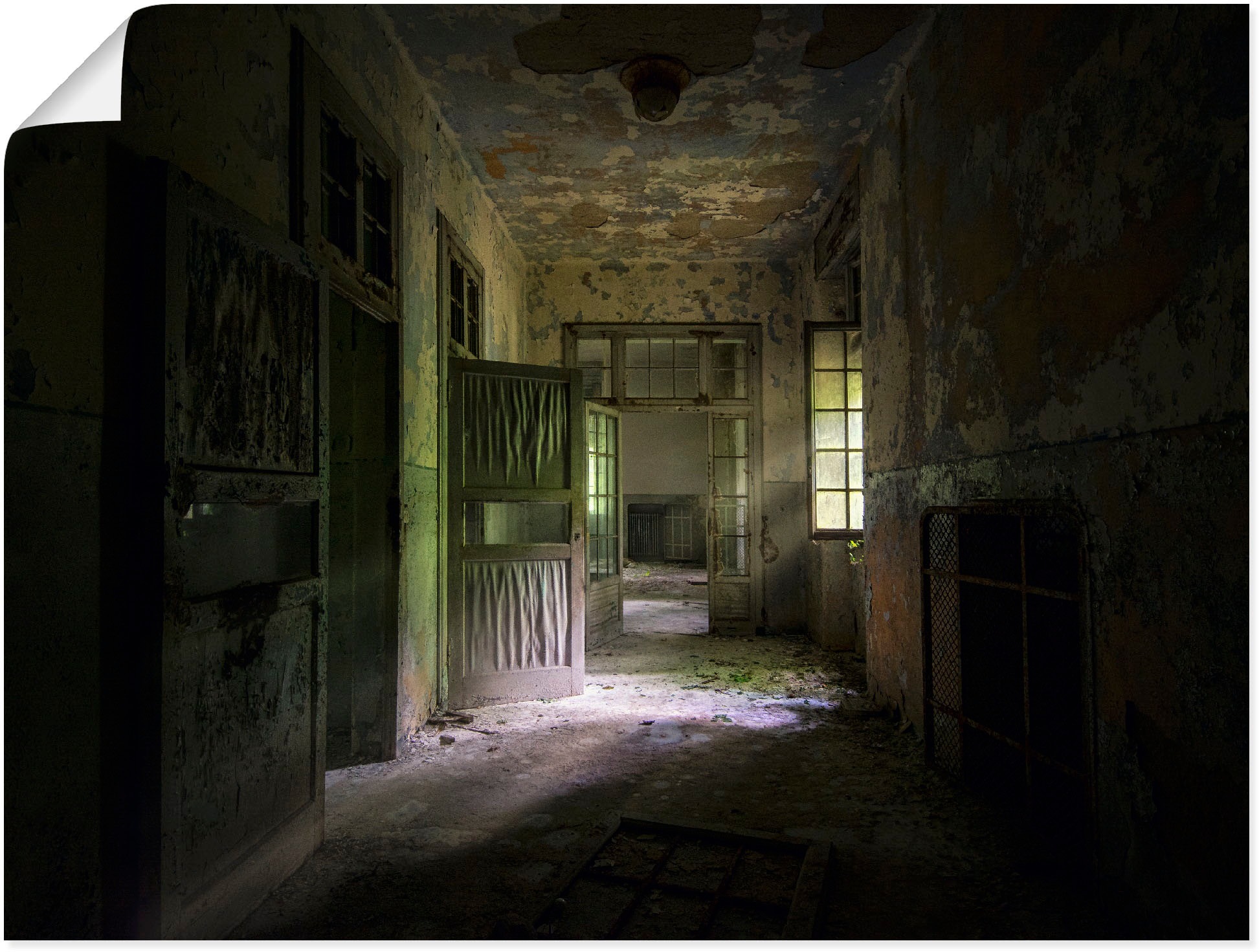 Image of Artland Wandbild »Lost Place Düsterer Flur Türen Gang«, Fenster & Türen, (1 St.), in vielen Grössen & Produktarten - Alubild / Outdoorbild für den Aussenbereich, Leinwandbild, Poster, Wandaufkleber / Wandtattoo auch für Badezimmer geeignet bei Ackermann V