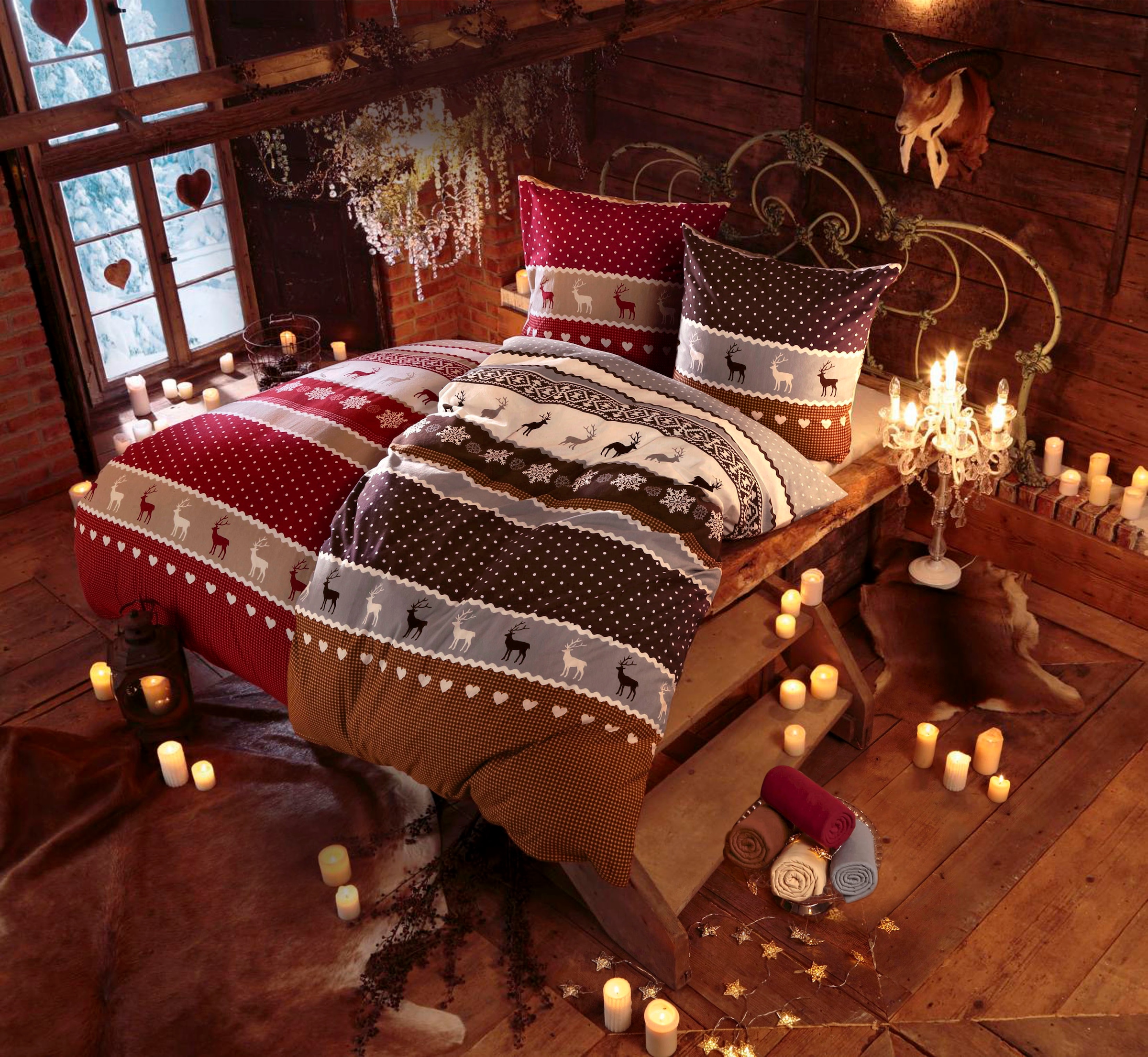 CASATEX Linge de lit »Garmisch« 2 cuis schöne Hirschmotive, Herzen und Schneekristallen