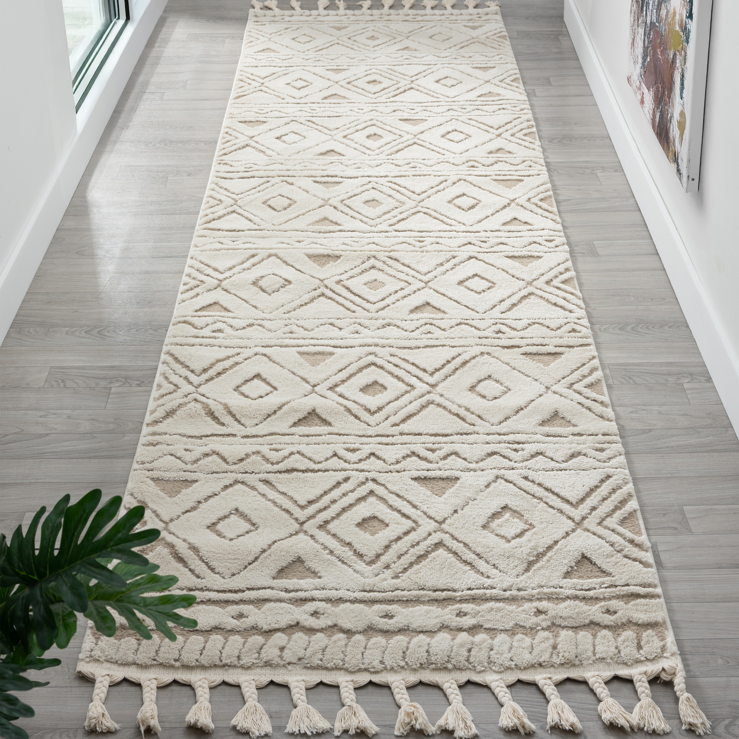 Image of GOODproduct Läufer "Bonvo 80x300 cm" rechteckig 19 mm Höhe mit Fransen, Hoch-Tief-Struktur, Wohnzimmer, Schlafzimmer