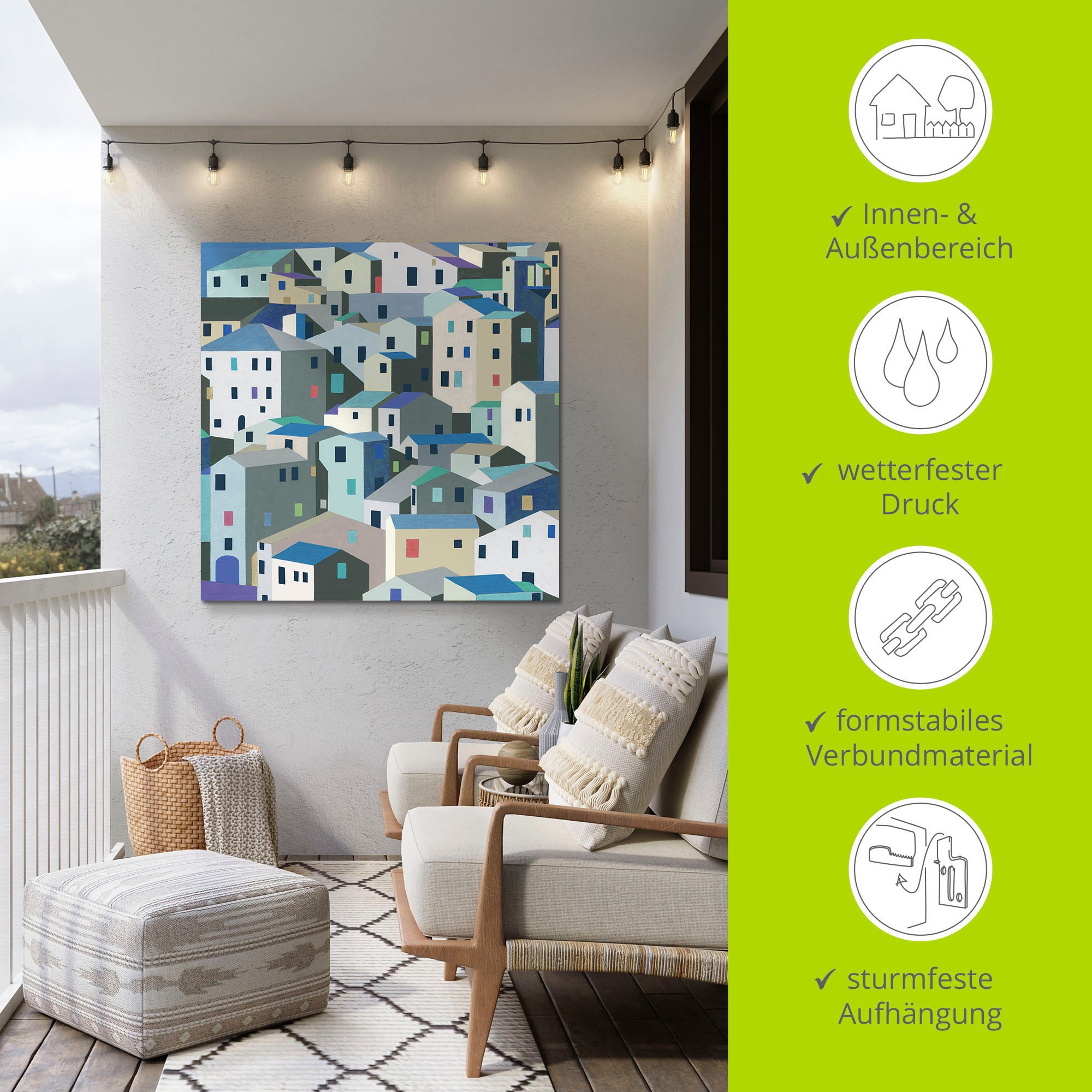 Artland Alu-Dibond-Druck »Ruhiges Dorf«, Muster, (1 St.), für Innen- und Aussenbereich geeignet, Outdoorbild