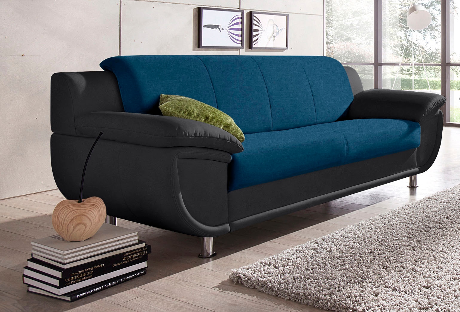 TRENDMANUFAKTUR 3-Sitzer »Rondo 3, zeitlos und modern, bequem, Materialmix, Breite 207cm« wahlweise mit Federkern, extrabreite Armlehnen zum Relaxen