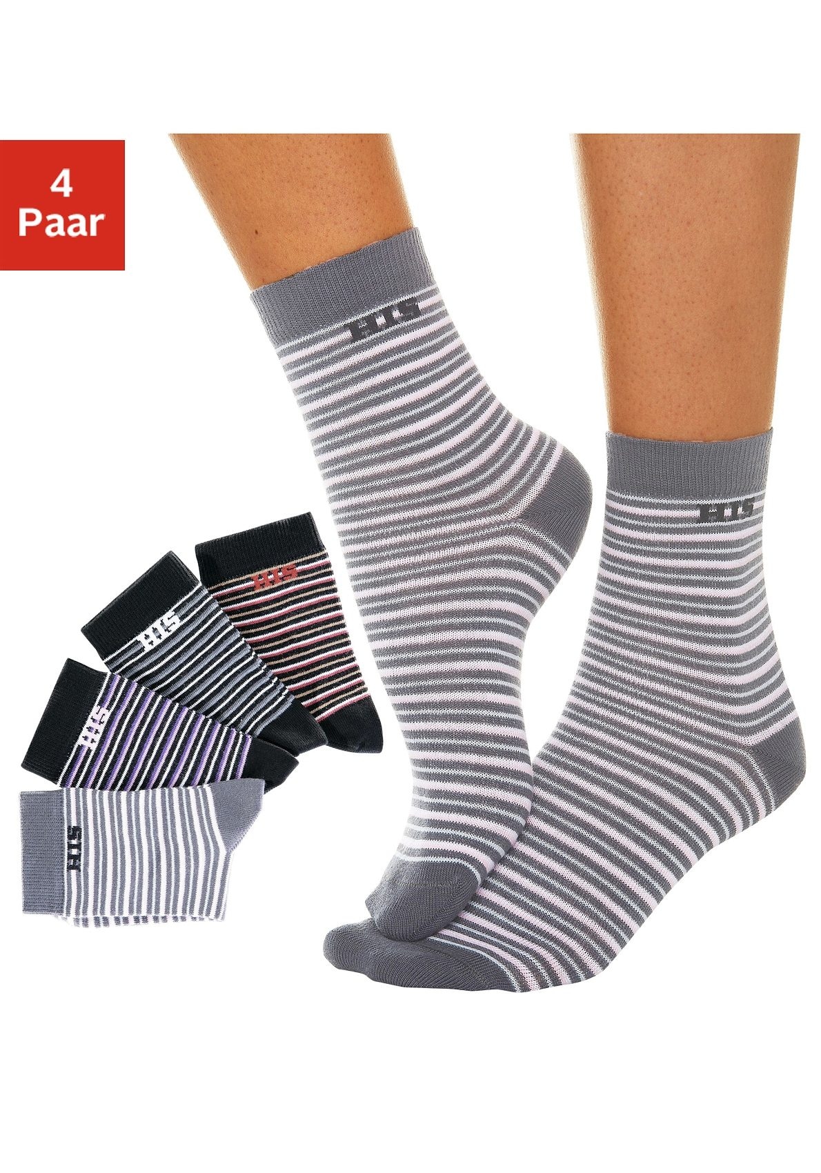 H.I.S Basicsocken, (Set, 4 Paar), mit eingestricktem Markenlogo