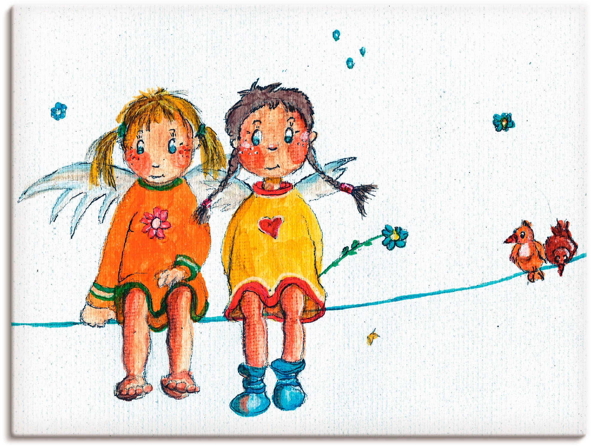 Image of Artland Leinwandbild "Zwei Engelchen sitzen auf Wäscheleine" 1 Stk. tlg. auf Holzrahmen gespannt