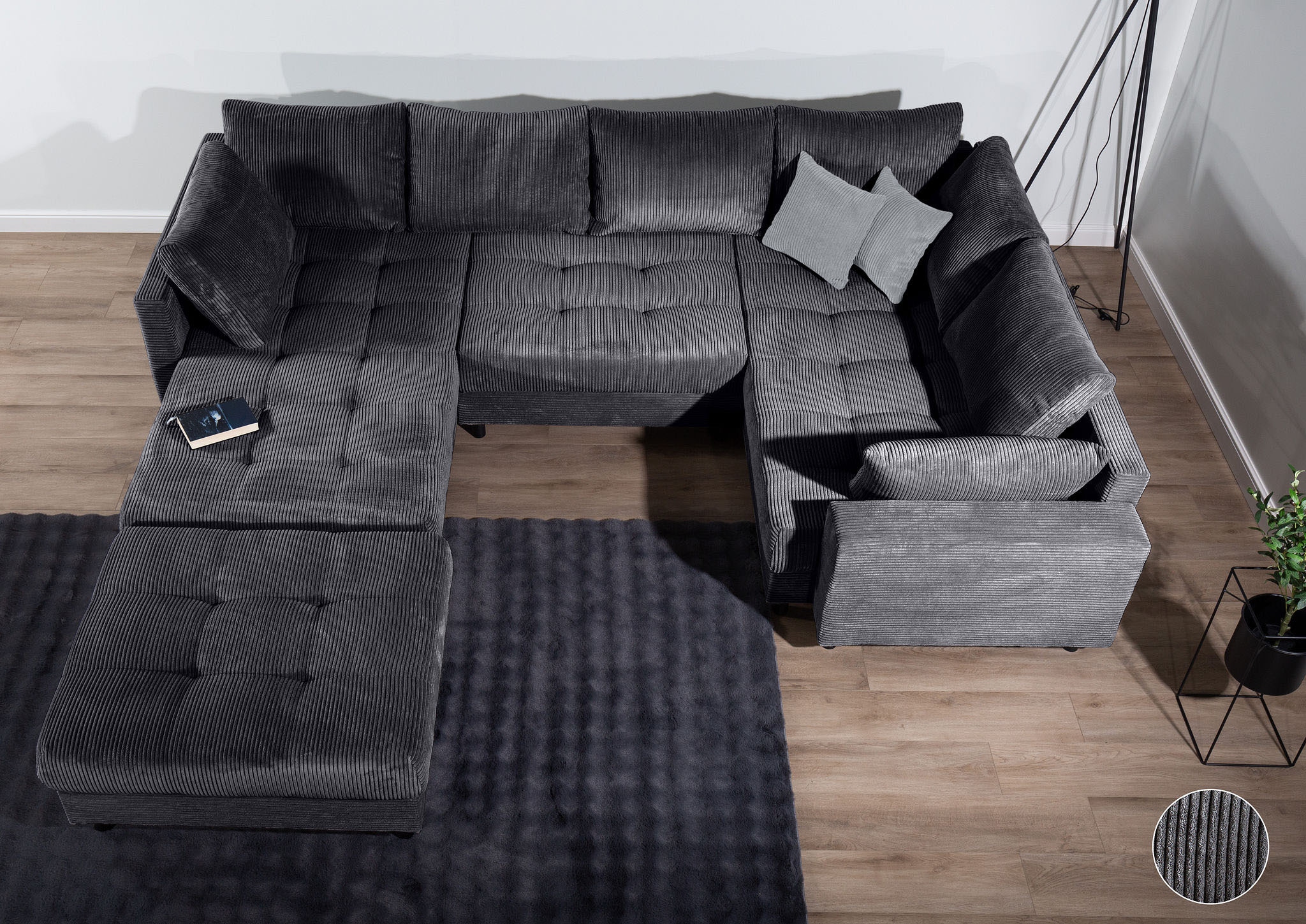 Home affaire Wohnlandschaft »Toni U-Form mit Armlehne«, inkl. Hocker und Zierkissen in abgesetzter Farbe, mit Bonnelfederkern