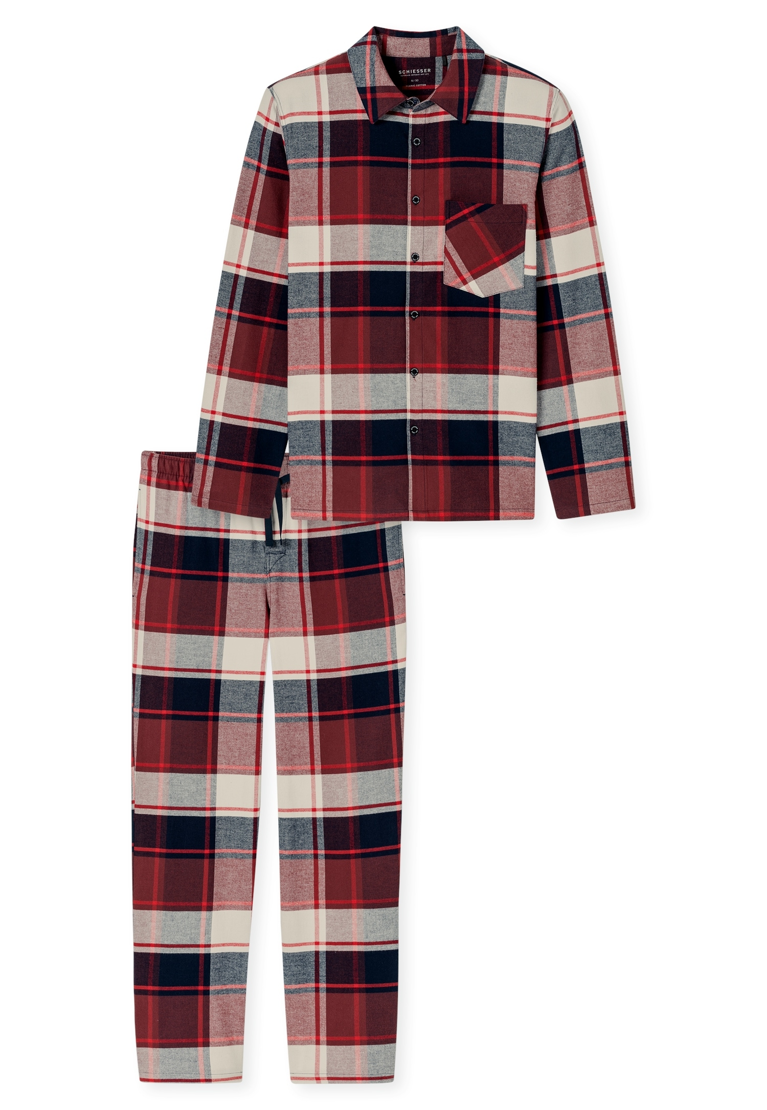Schiesser Schlafanzug »Selected Premium Warming« 2 tlg. Brusttasche, Baumwolle, wärmend, Flanell, Langarm
