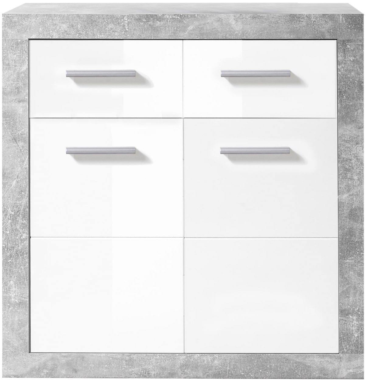 HBZ Kommode »Stone 2 weiss Glanz, BxHxT 82x88x37 cm«, Kommode mit 2 Türen, 2 Schubkästen und 1 Einlegeboden