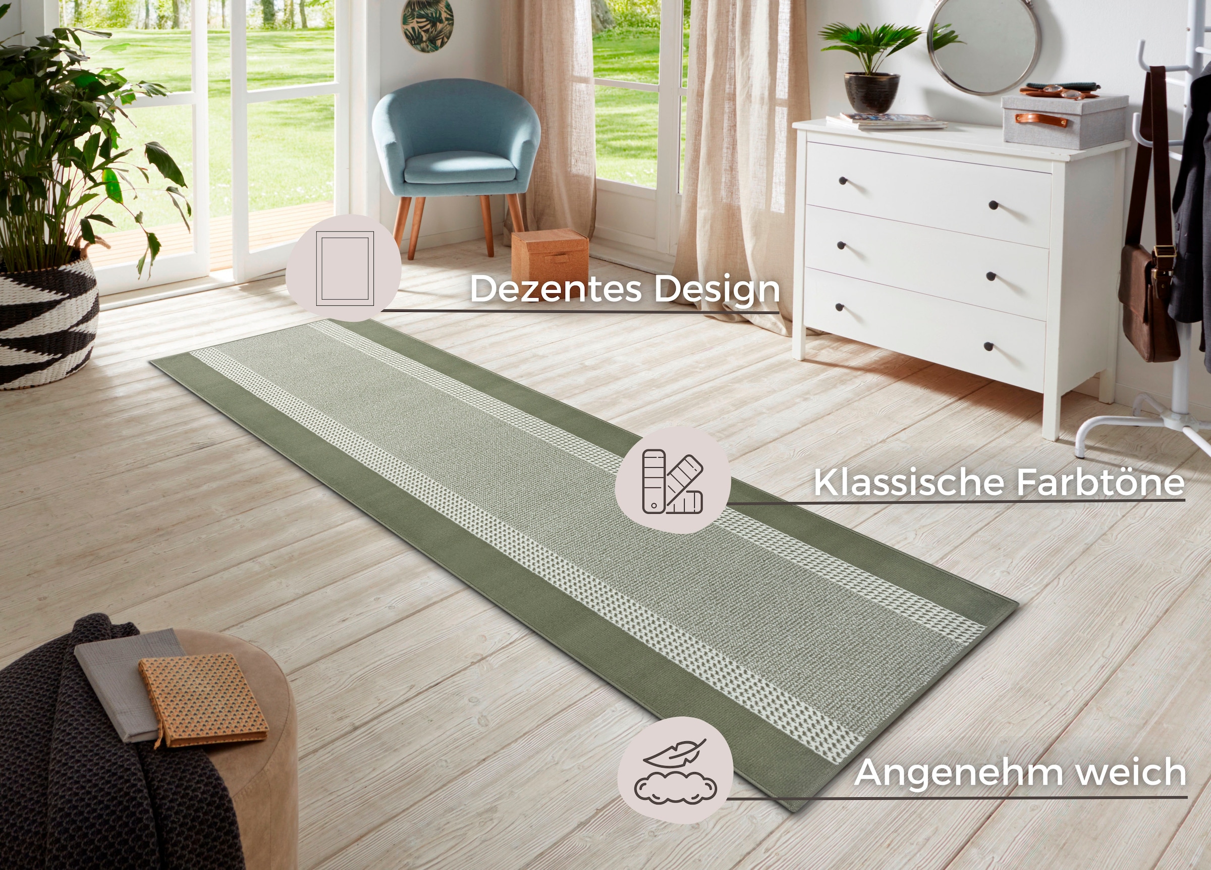 HANSE Home Teppich »Band«, rechteckig, 9 mm Höhe, Kurzflor, weich, Läufer Grössen, Wohnzimmer, Schlafzimmer, Esszimmer