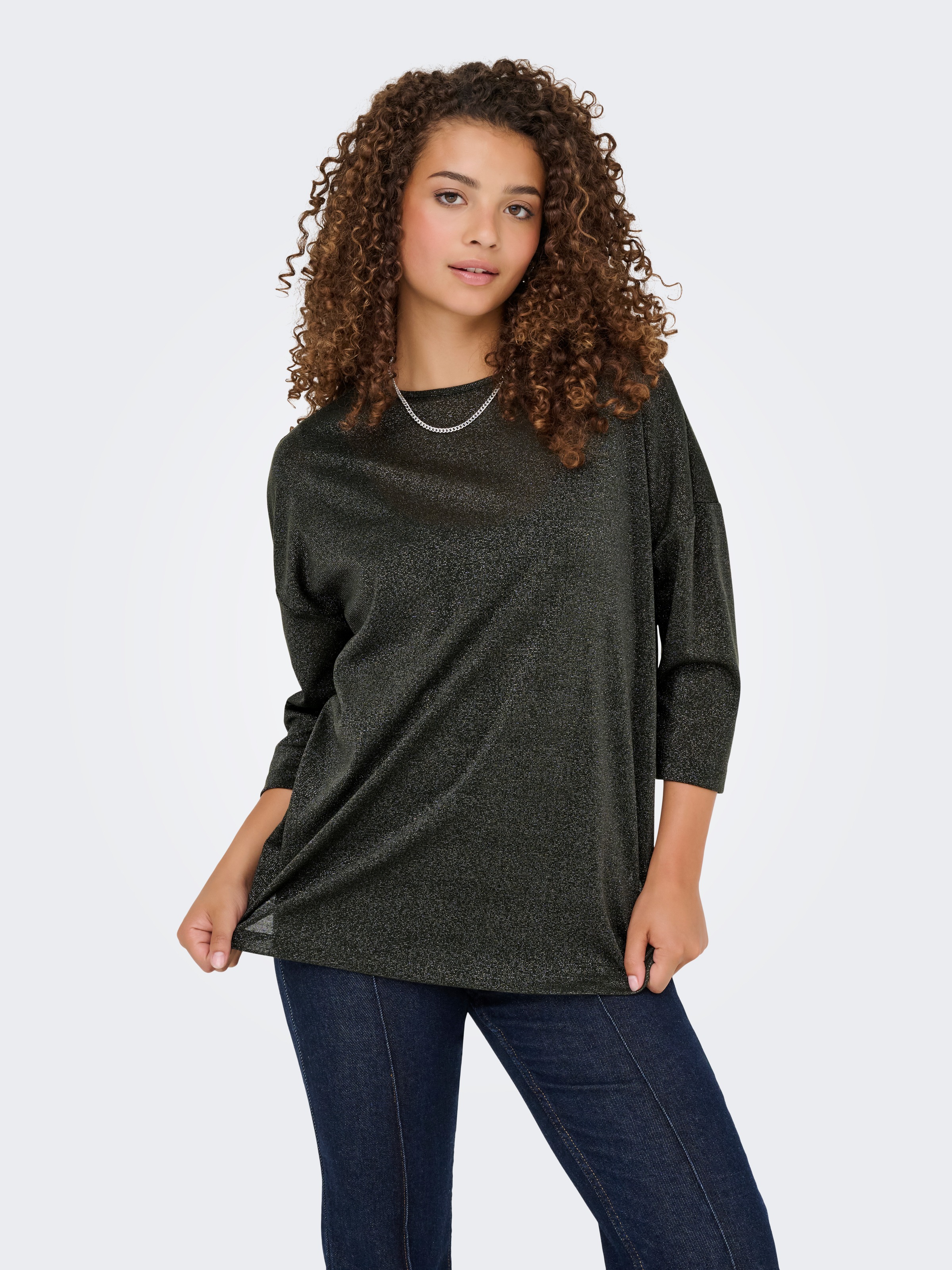 Image of ONLY 3/4-Arm-Shirt "ONLSILVERY GLAMOUR LUREX 3/4 TOP JRS" mit Glitzer-Effekt