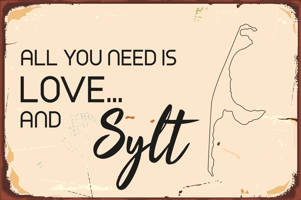 Image of queence Metallbild "All you need is Sylt" Meer Schriftzug Sprüche Sprüche & Texte Strand 1 Stk. tlg. Stahlschild, Blechschild, Sprüche, Texte, witzig, Fernweh, Sylt