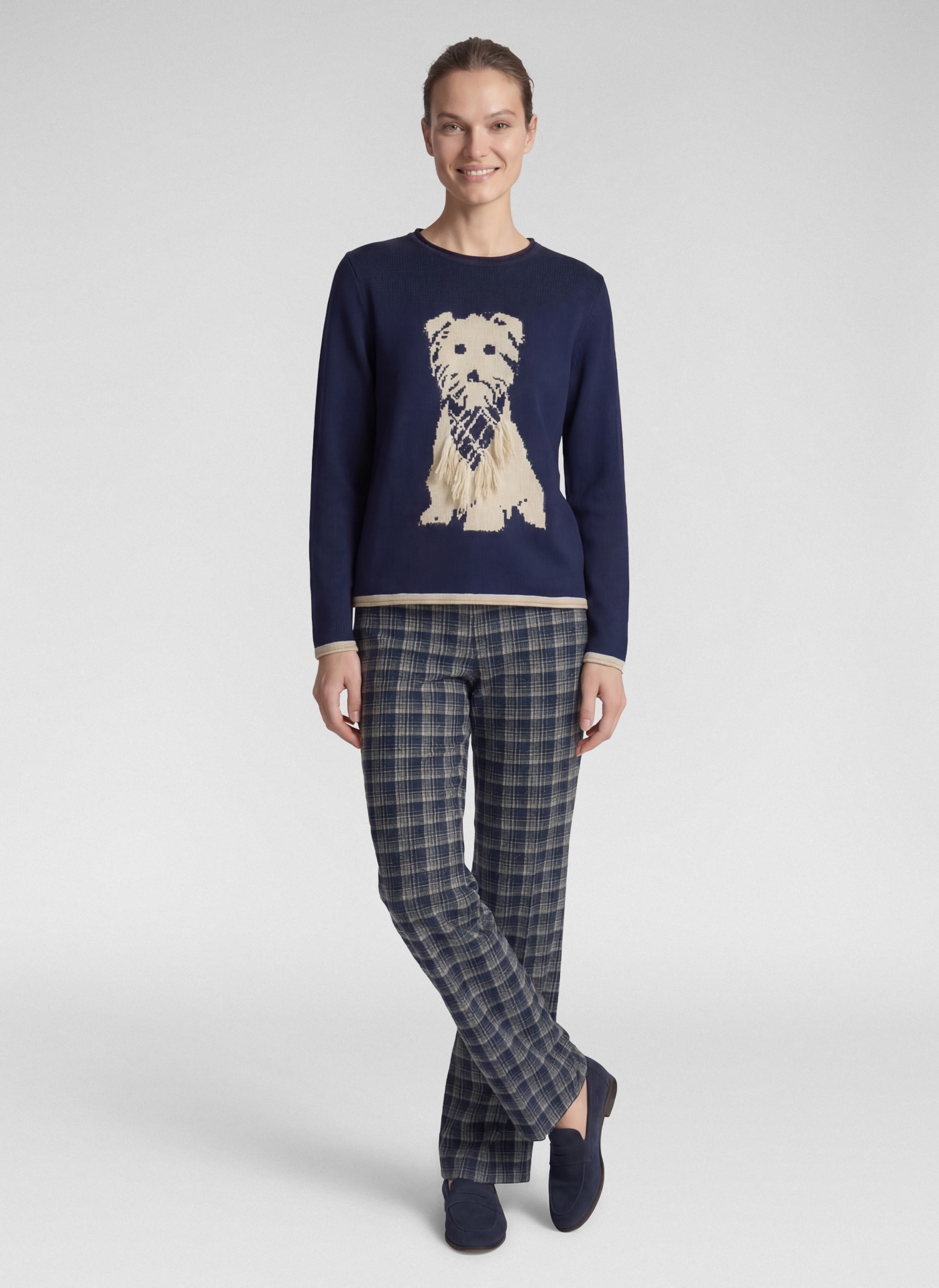 Rabe Pull en tricot avec motif chien et franges