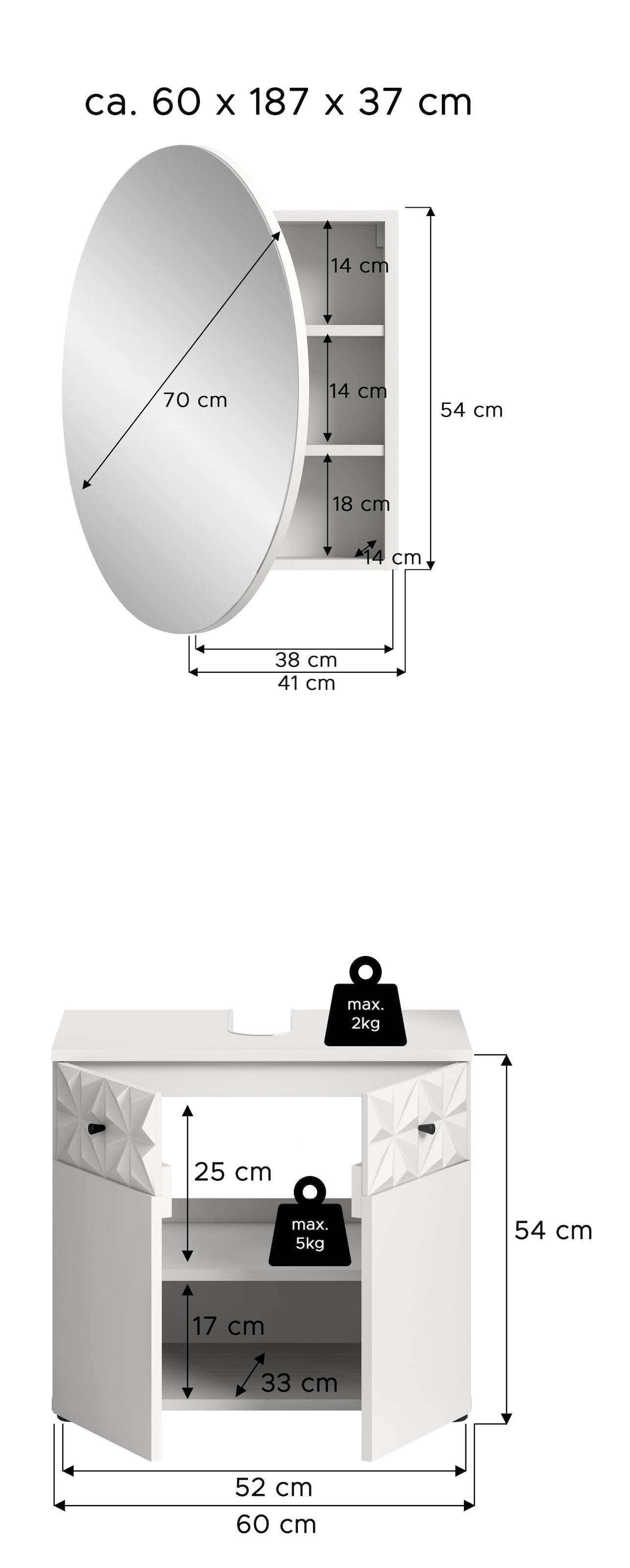 INOSIGN Ensemble de salle de bains »VICENZA, TOPSELLER!, Breite 60cm, 2-teilig, mit Ornamentabsetzung« best. aus: Waschbeckenunterschrank und Spiegelschrank, 