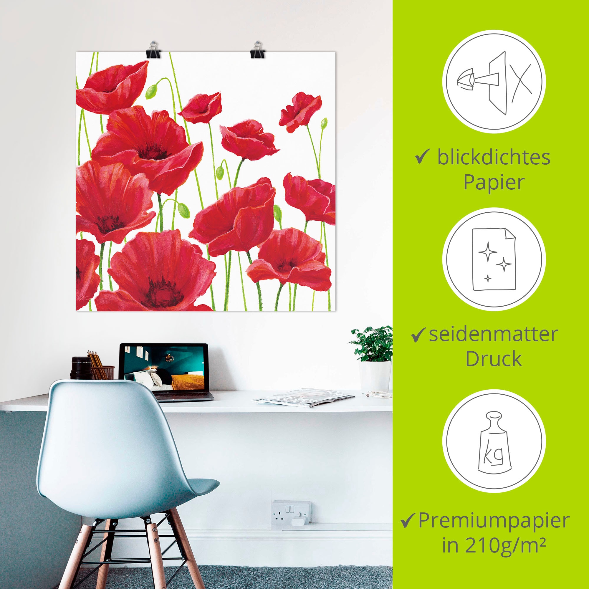 Artland Wandbild »Rote Mohnblumen I« Blumen 1 Stk. tlg. als Leinwandbild, Poster in verschied. Grössen