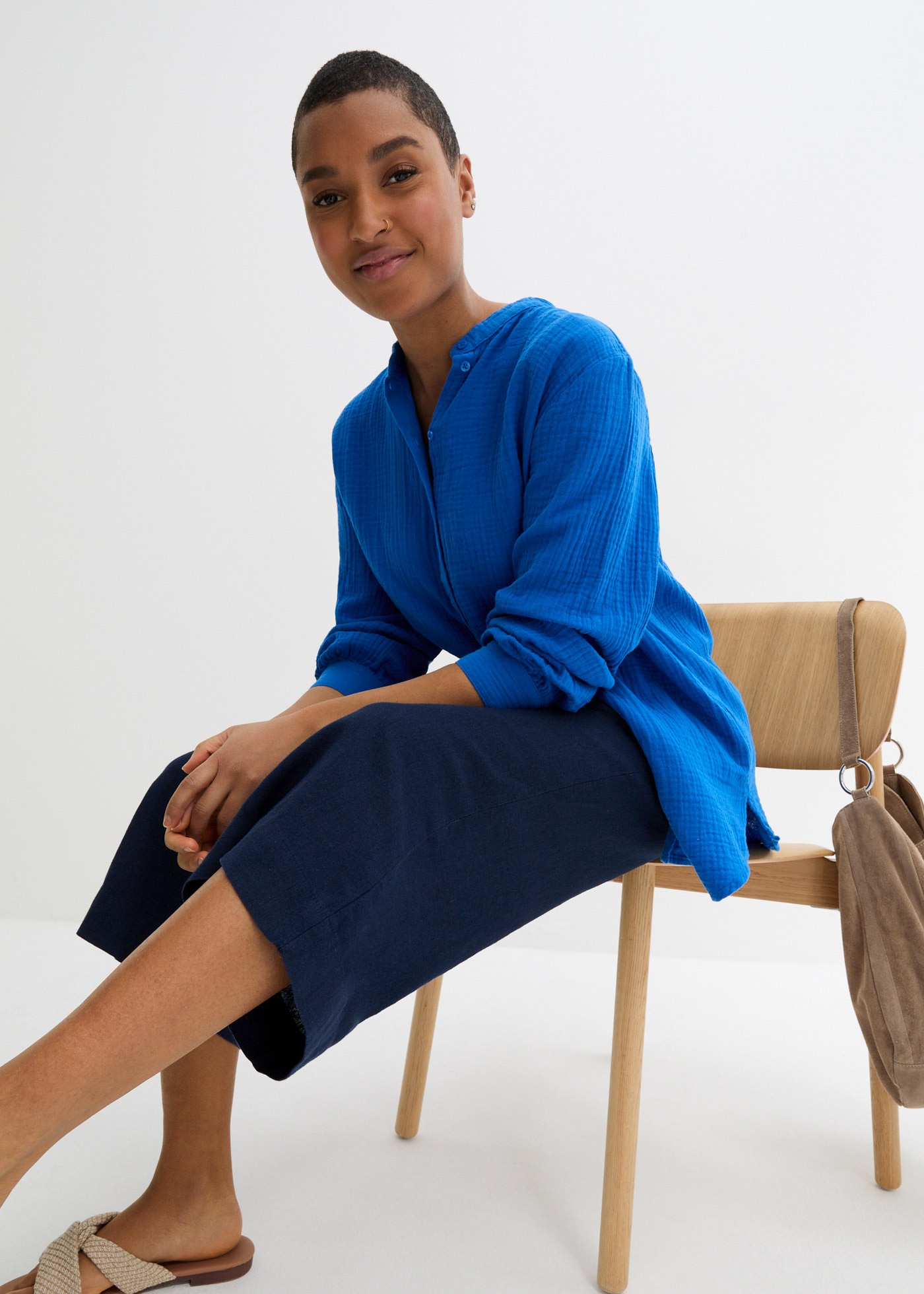 bonprix Langarmbluse »Musselin-Longbluse aus Baumwolle« Musselin-Longbluse aus Baumwolle