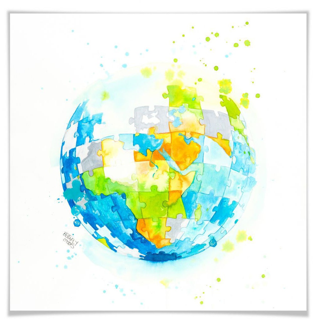 Image of Wall-Art Poster »Worldpuzzle«, Schriftzug, (1 St.), Poster, Wandbild, Bild, Wandposter bei Ackermann Versand Schweiz