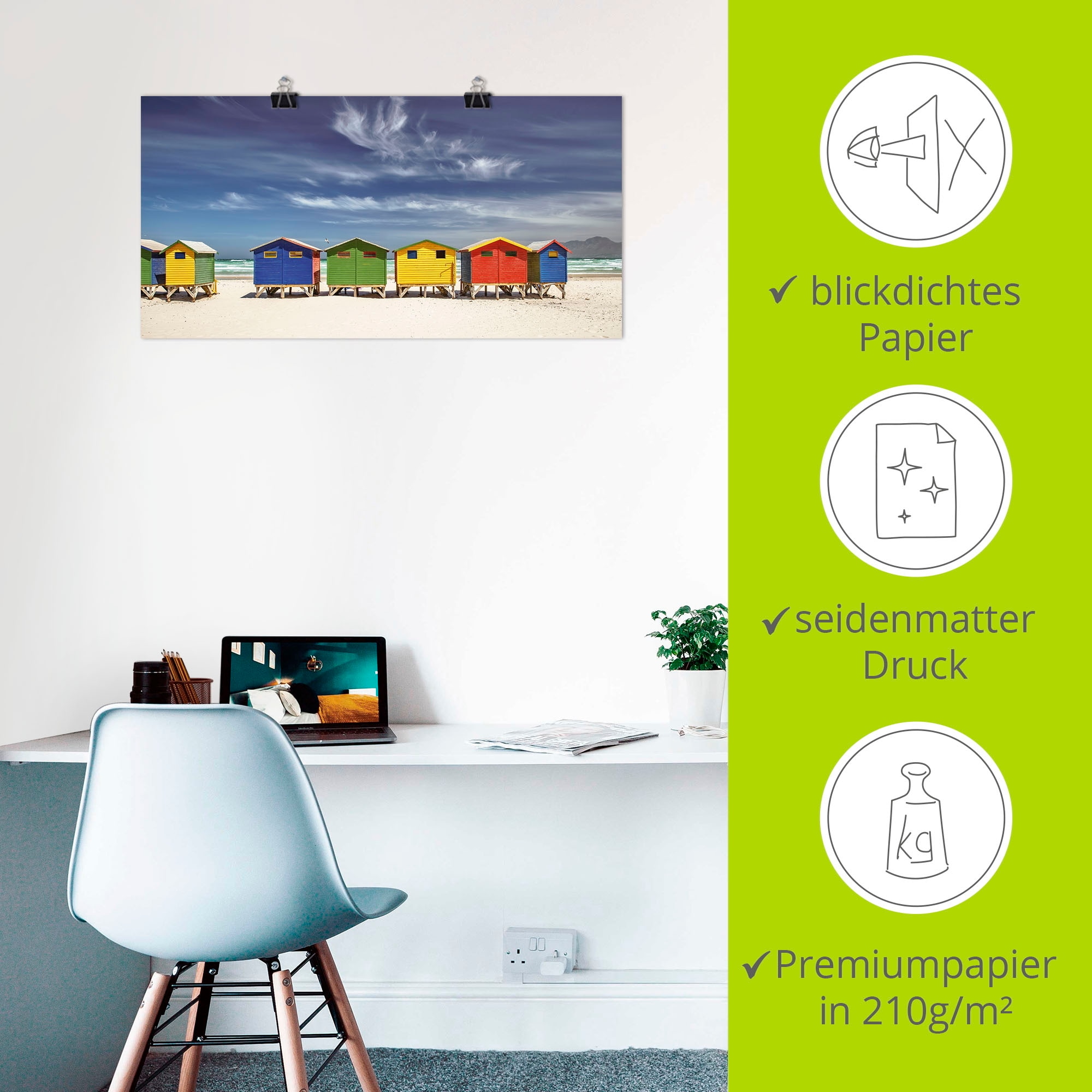 Artland Wandbild »Bunte Strandhäuser bei Kapstadt«, Strandbilder, (1 St.), als Alubild, Outdoorbild, Leinwandbild, Poster, Wandaufkleber