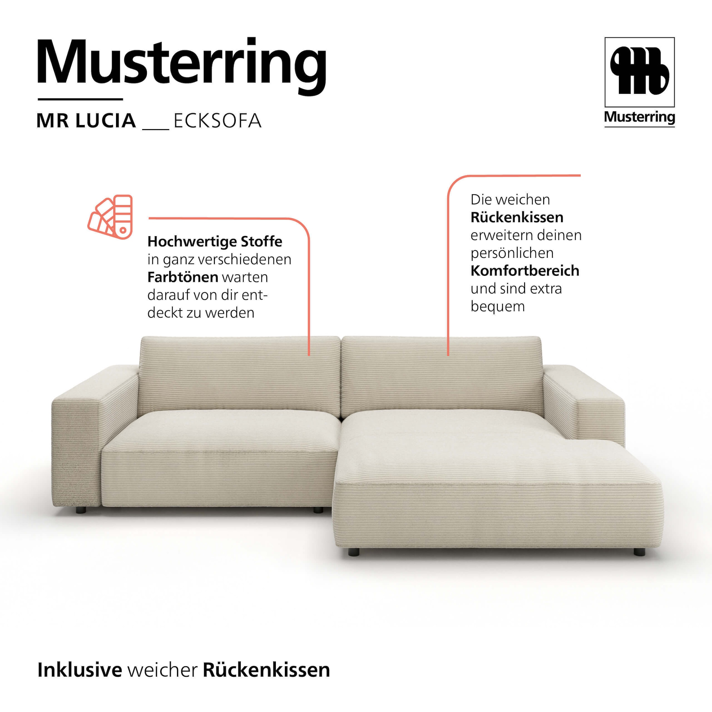Musterring Canapé d'angle »MR LUCIA, Charakterstarker Lounge-Komfort von Musterring« Fauteuil XXL, coussins de qualité supérieure et look intemporel