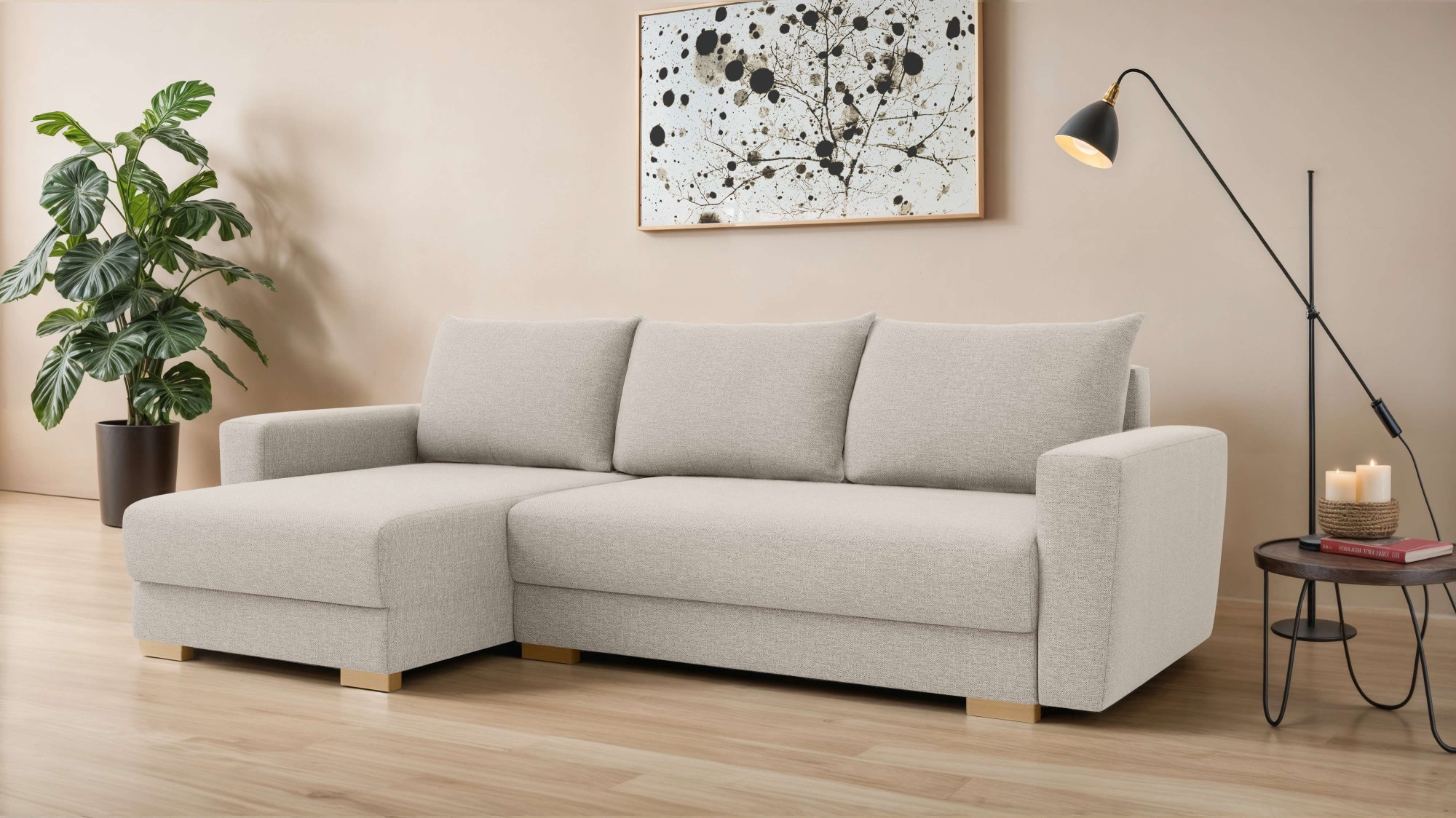 Image of Home affaire Ecksofa "MAGHERA universell Schlafsofa mit Bettkasten, Masse B/T/H: 255/142/84cm" L-Form mit Recamiere rechts oder links montierbar, hoher Sitzkomfort