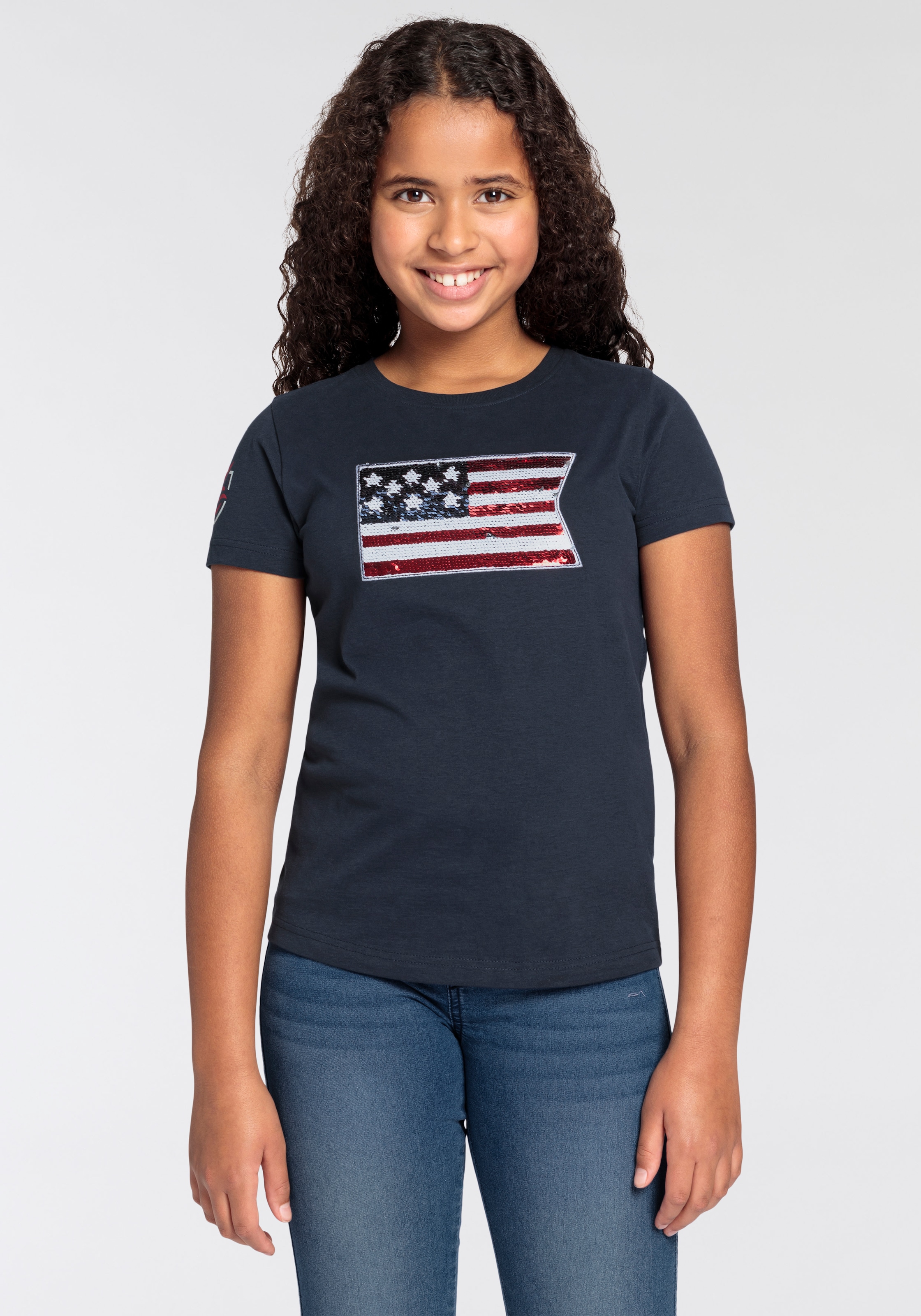 T-Shirt »für Mädchen«, Flagge aus Wendepailletten, in 2 Farben zu tragen