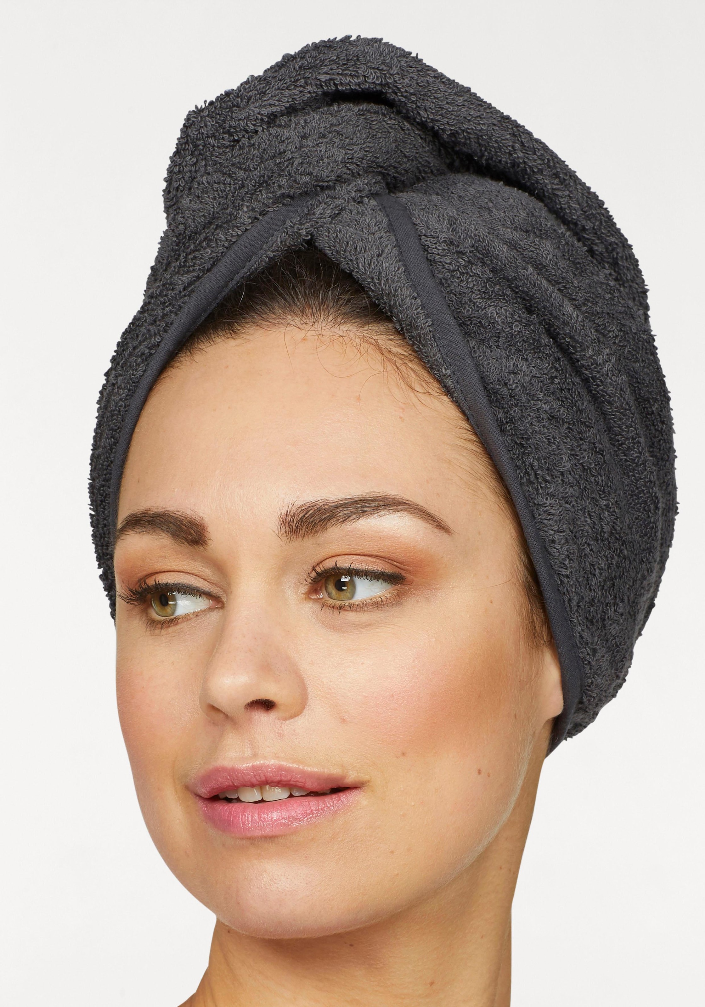 my home Turban-Handtuch »Juna, Turban (2 Stück), 100% Baumwolle«, (2 St.), mit Knopfverschluss am Hinterkopf, einfarbiges Haar-Handtuch