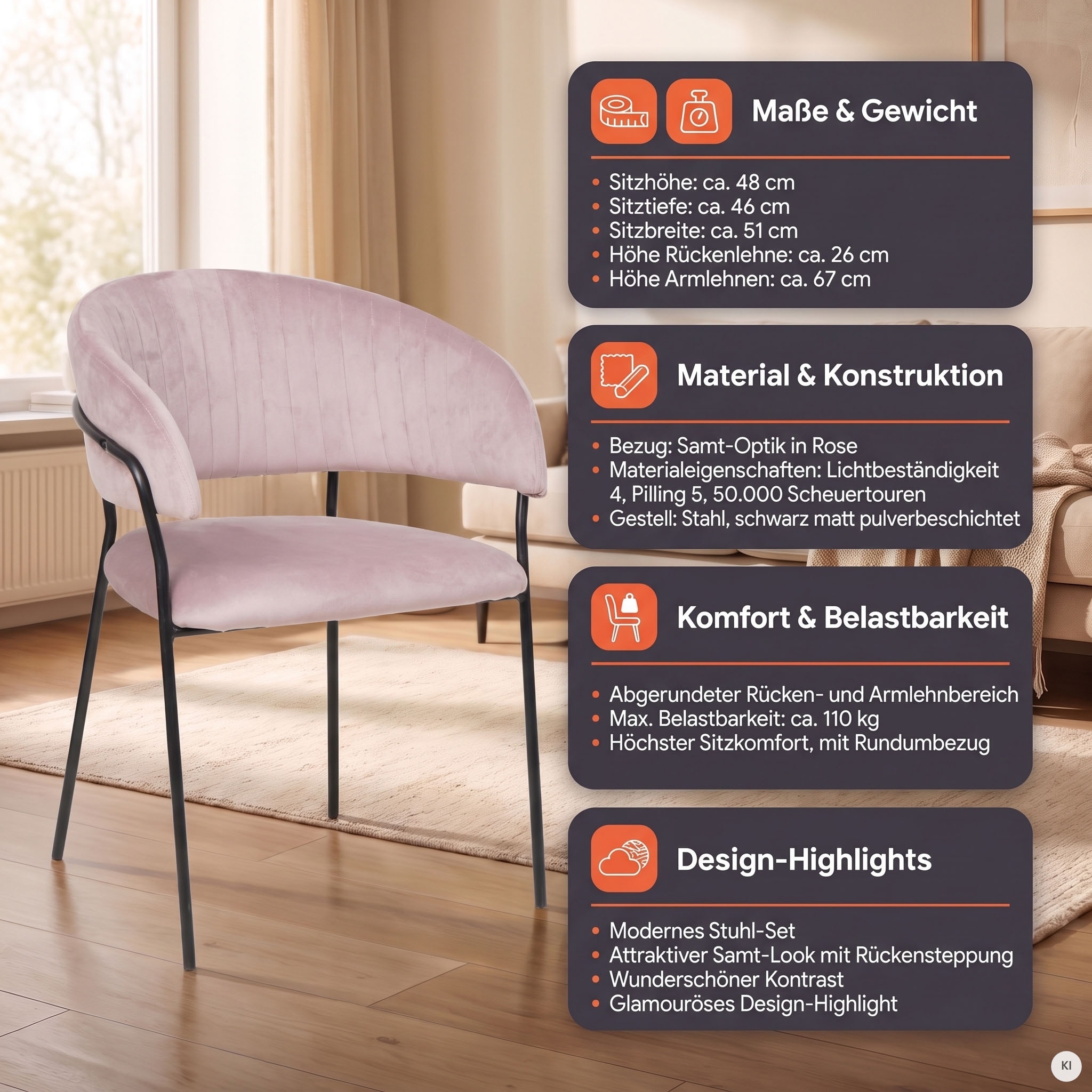 SalesFever Chaise de salle à manger »Idro Komfortabler Polsterstuhl« () 1 cuisdos arrondi avec piqûres longitudinales