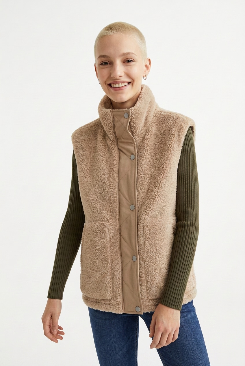 Image of ONLY Plüschweste "ONLBARI LIFE TEDDY WAISTCOAT OTW" Kunstfaser
