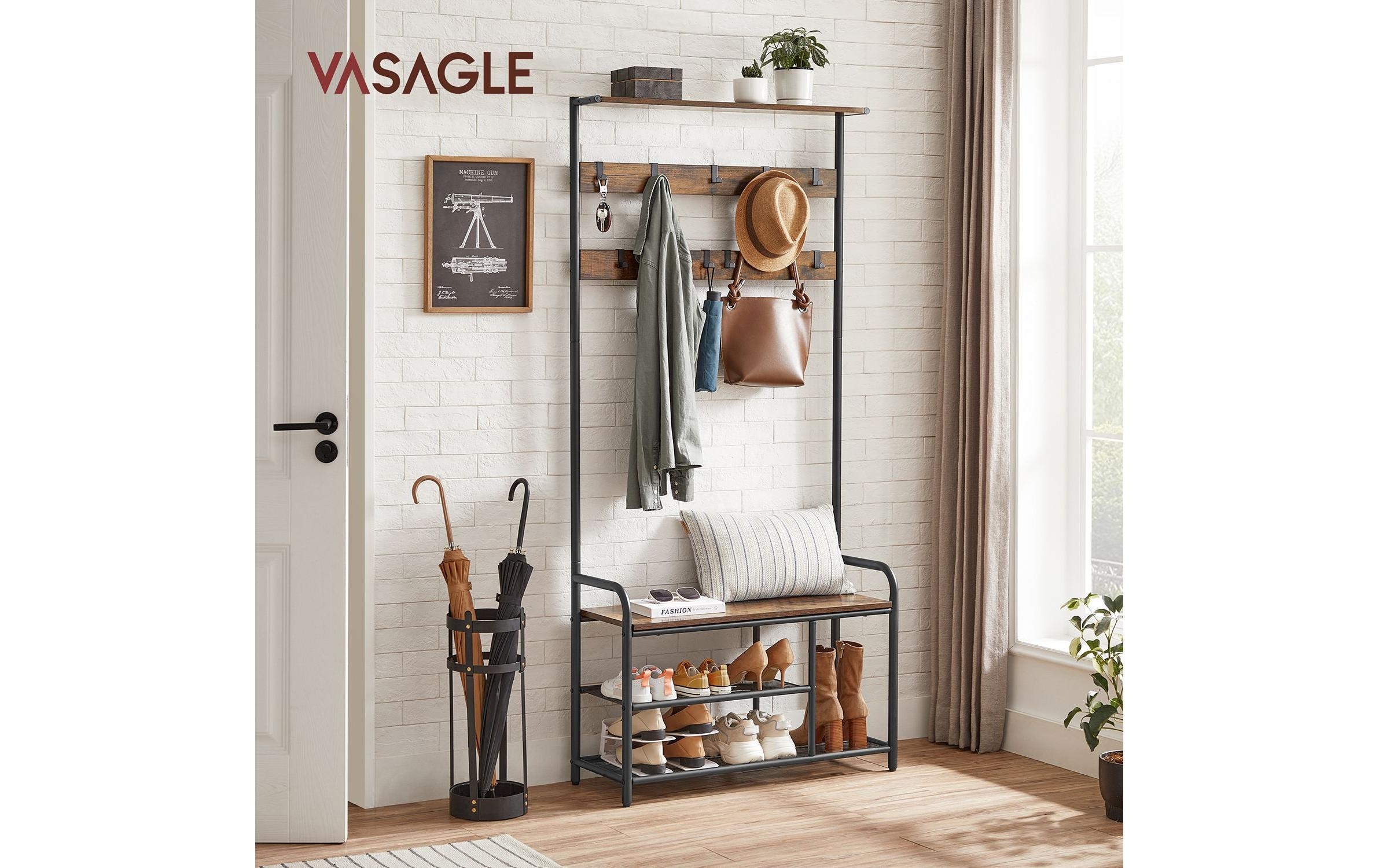 VASAGLE Garderobenständer »mit Schuhregal 85 cm x 180.5 cm« Garderobenständer mit Schuhbank und neun Haken