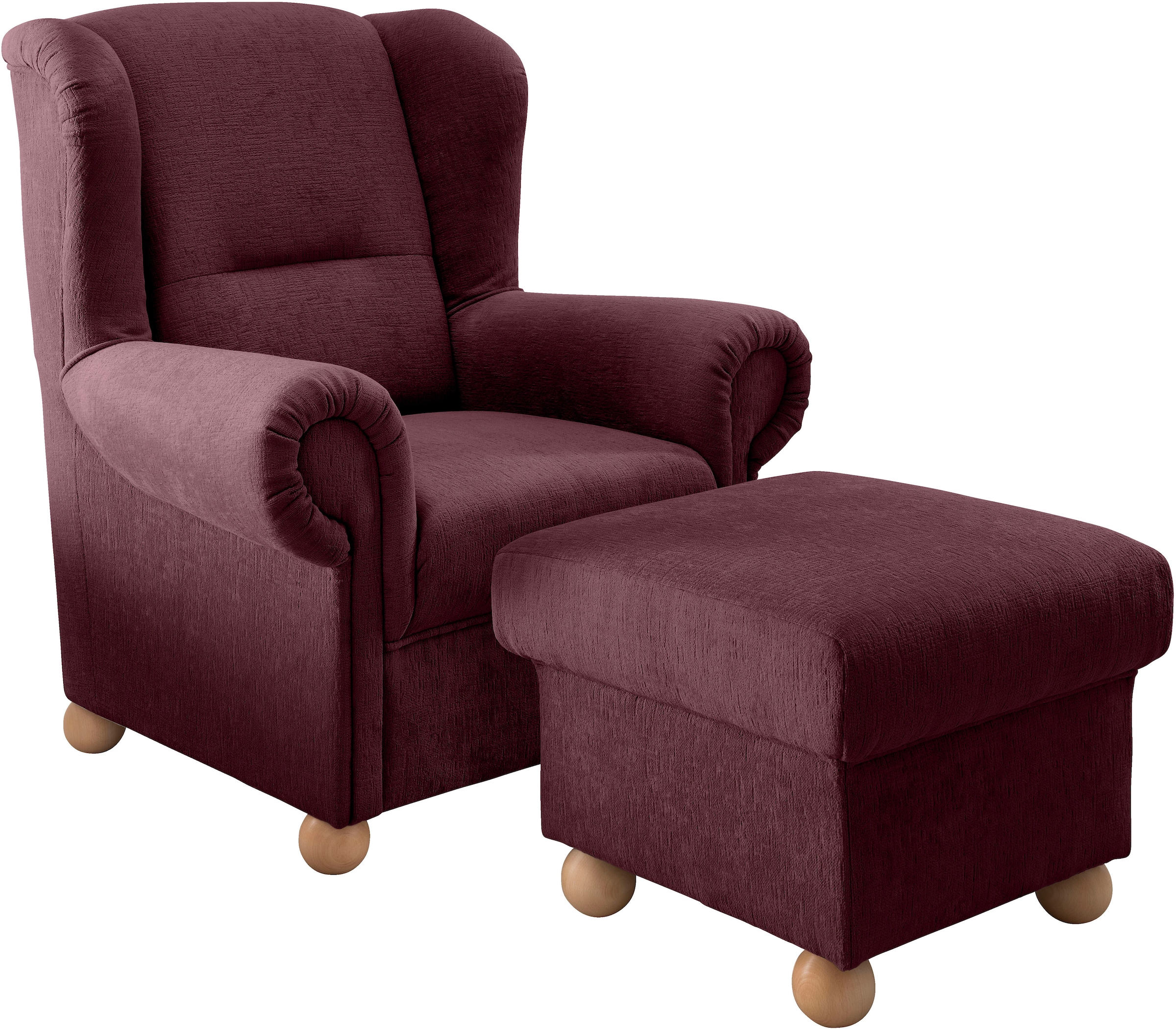 Home affaire Polstergarnitur »Torello Set: Ohrenbackensessel und Hocker« 2 tlg. tlg.